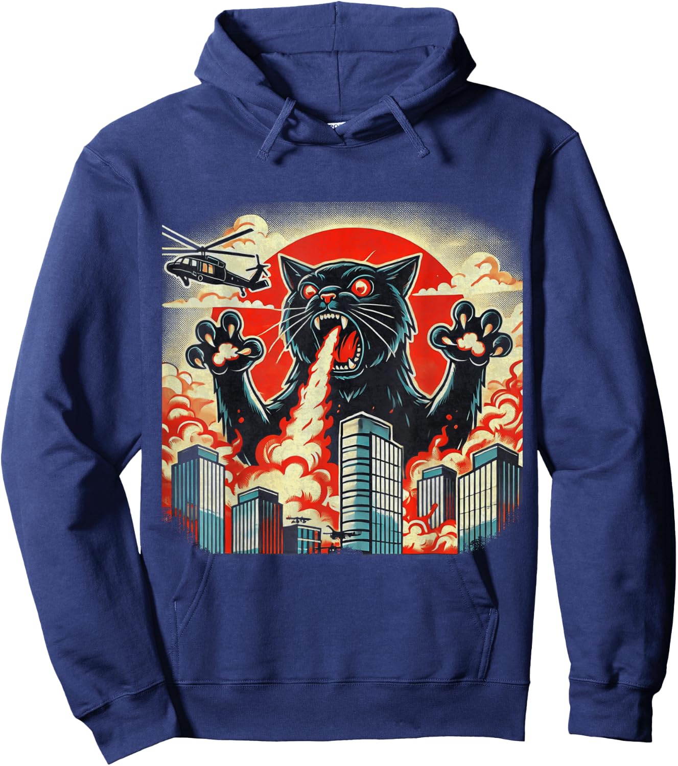 Catzilla Cat Japanese Art Funny Cat Gifts Women Kids Hoodie - Hoodie | Navy