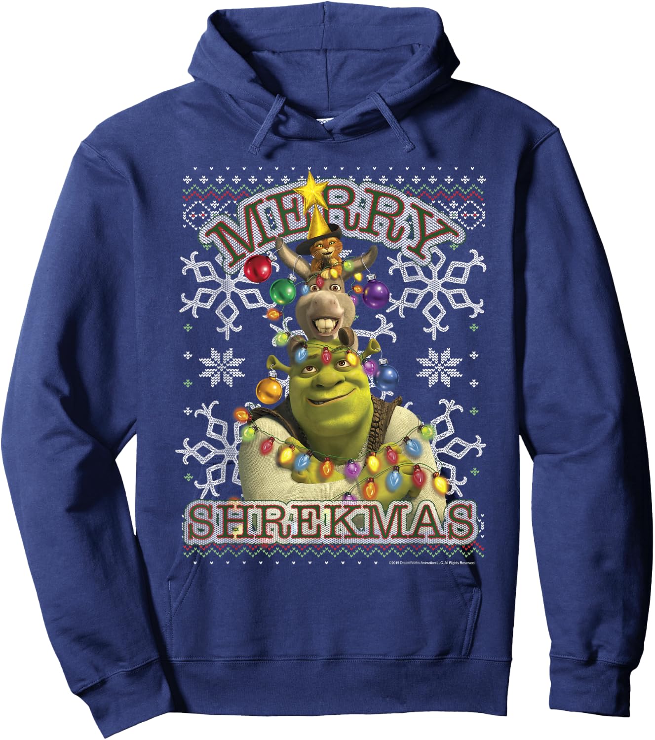 Shrek Donkey & Puss Merry Shrekmas Holiday Text Poster Hoodie - Hoodie | Navy