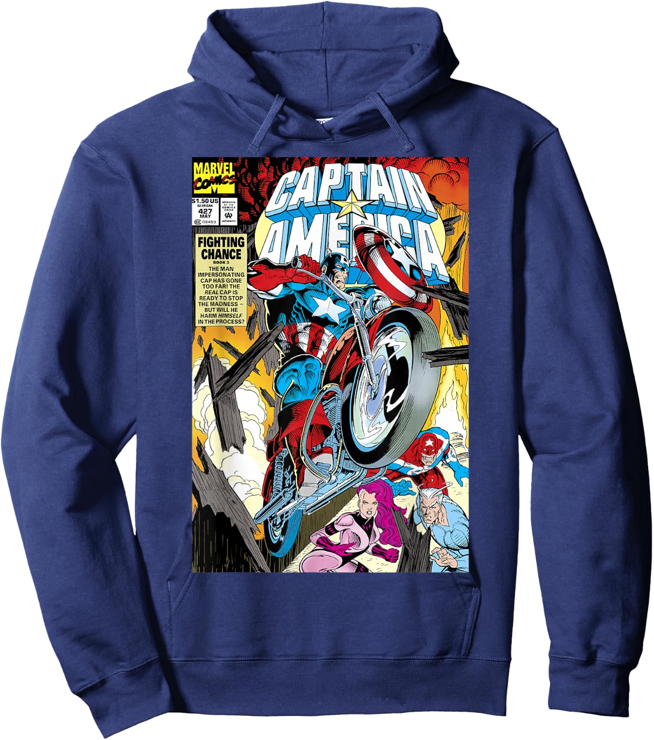 Marvel Captain America Fighting Chance Book 3 Comic Cover Hoodie - Hoodie | Navy
