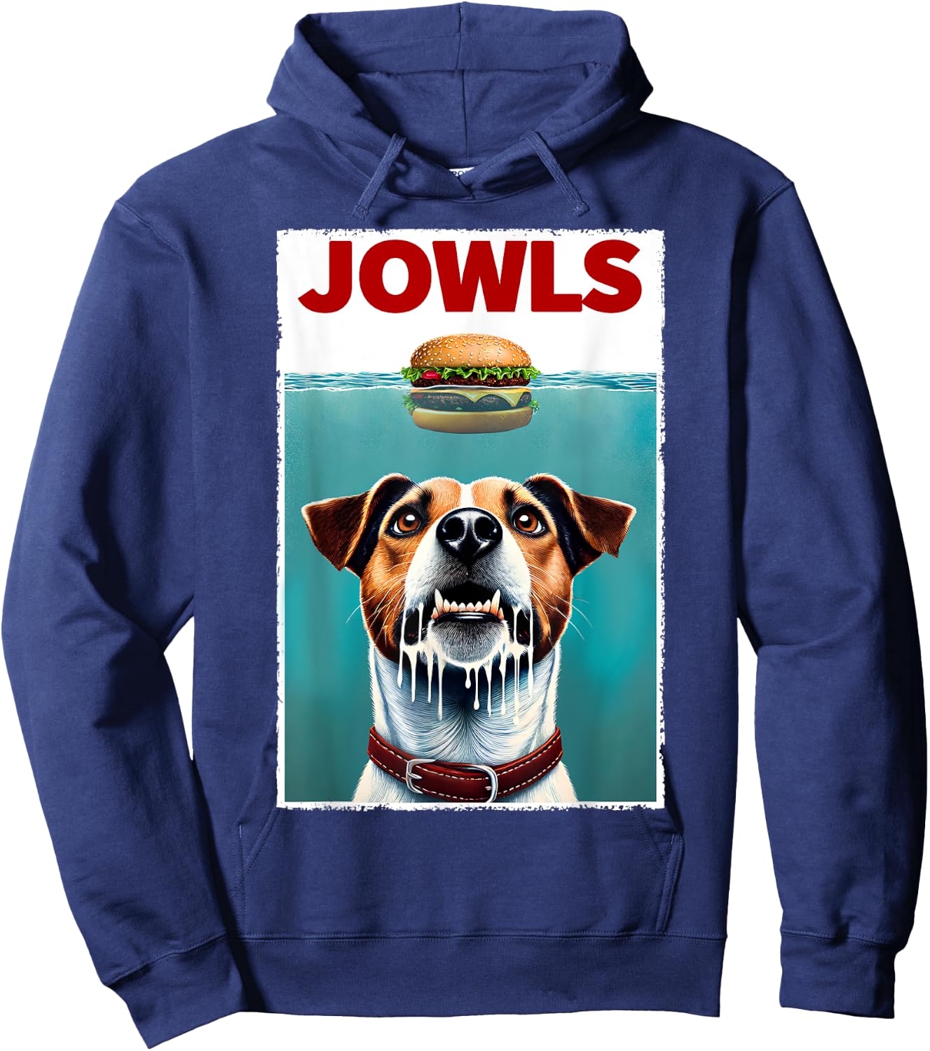 Funny Jack Russell Terrier and Hamburger Parody Jowls Hoodie - Hoodie | Navy