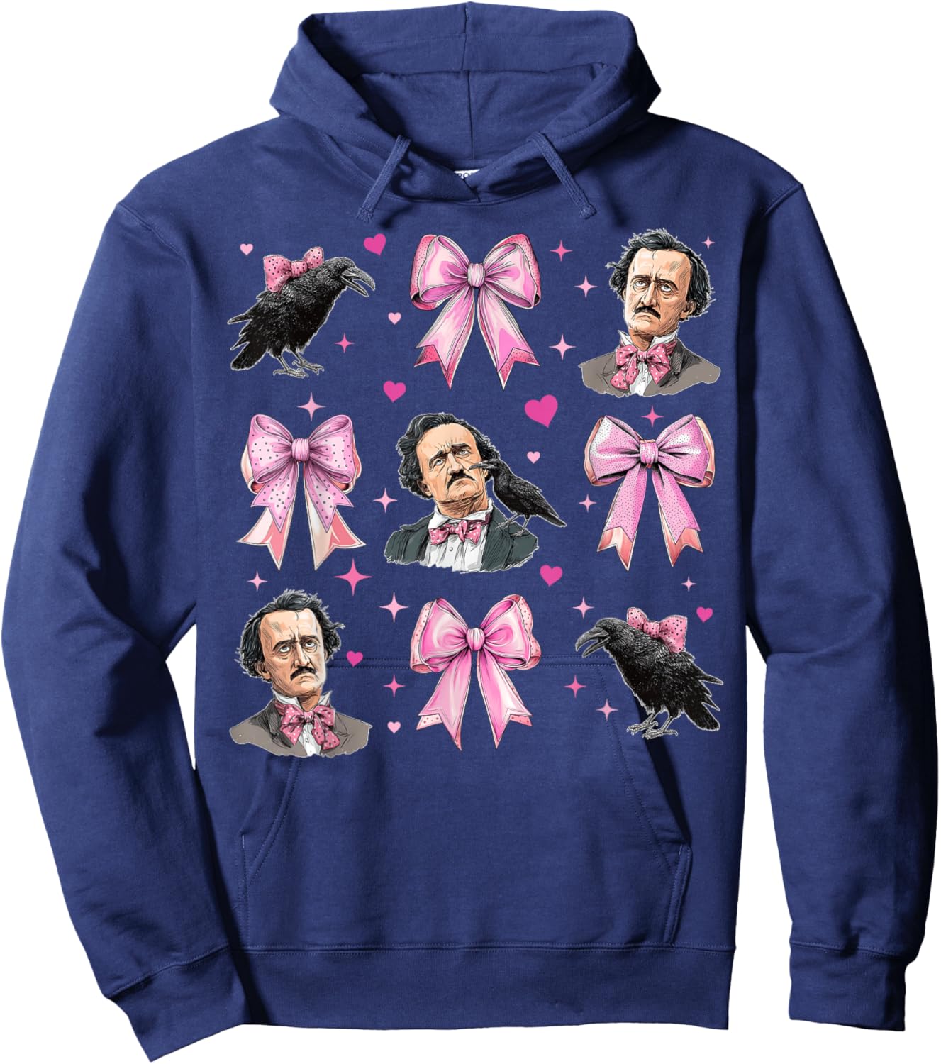 Edgar Allan Poe Literature Girl Coquette Bow Pink Mom Hoodie - Hoodie | Navy