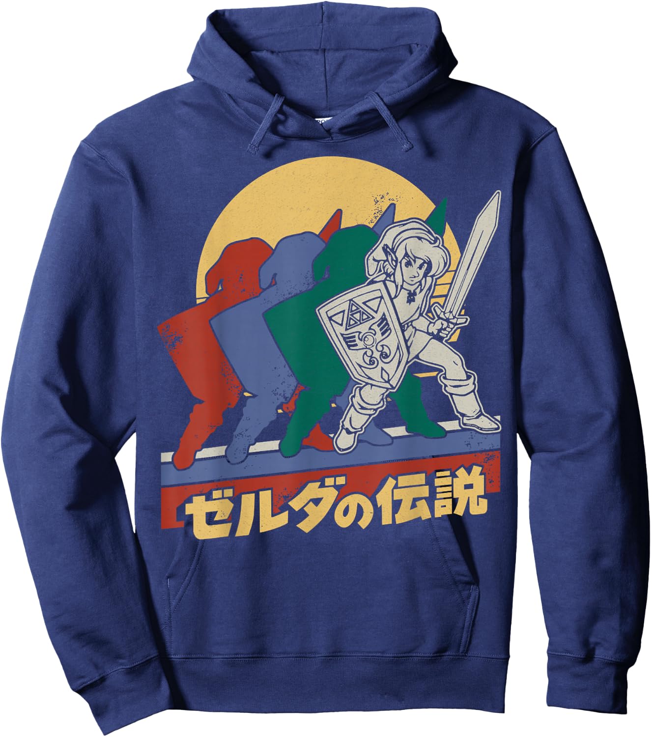 The Legend Of Zelda Retro Link Kanji Portrait - Black, Adult, Male, Short Sleeve, , Legend Of Zelda, S Hoodie - Hoodie | Navy