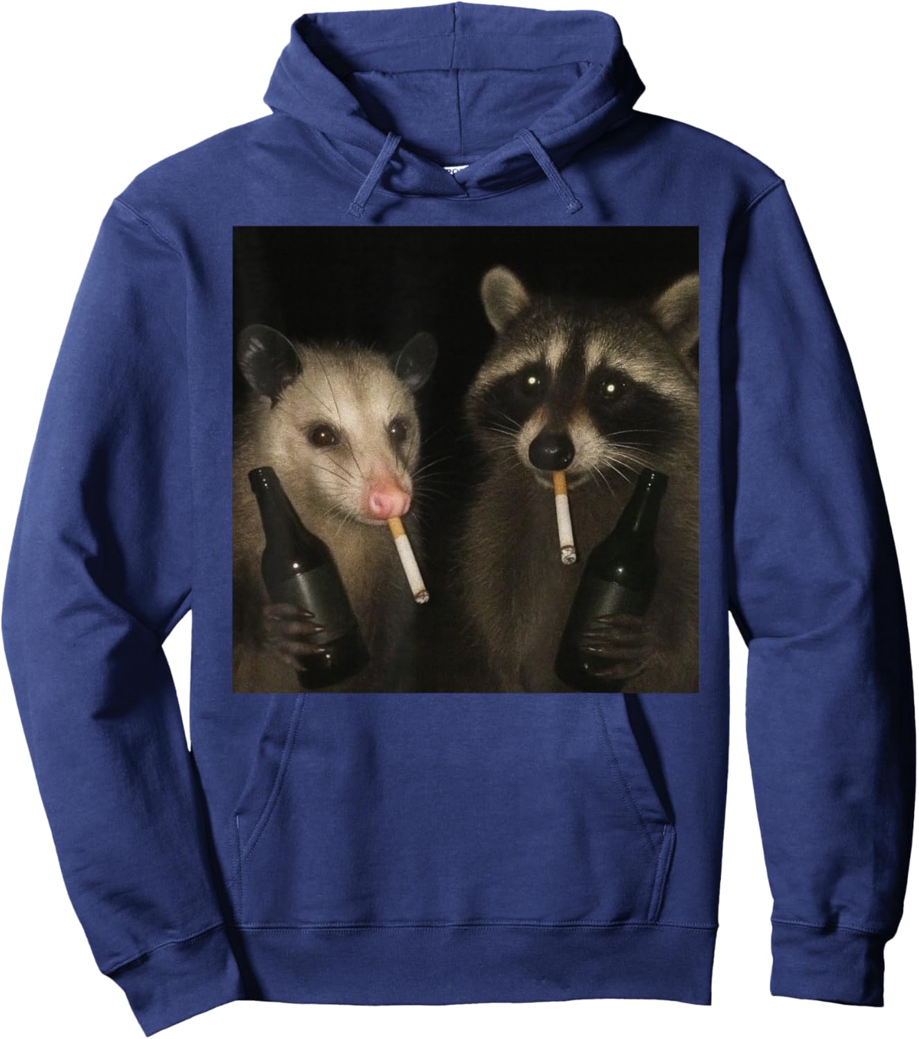 Funny Raccon and an Opossum Smoking Cigarette and Drinking Hoodie - Hoodie | Navy
