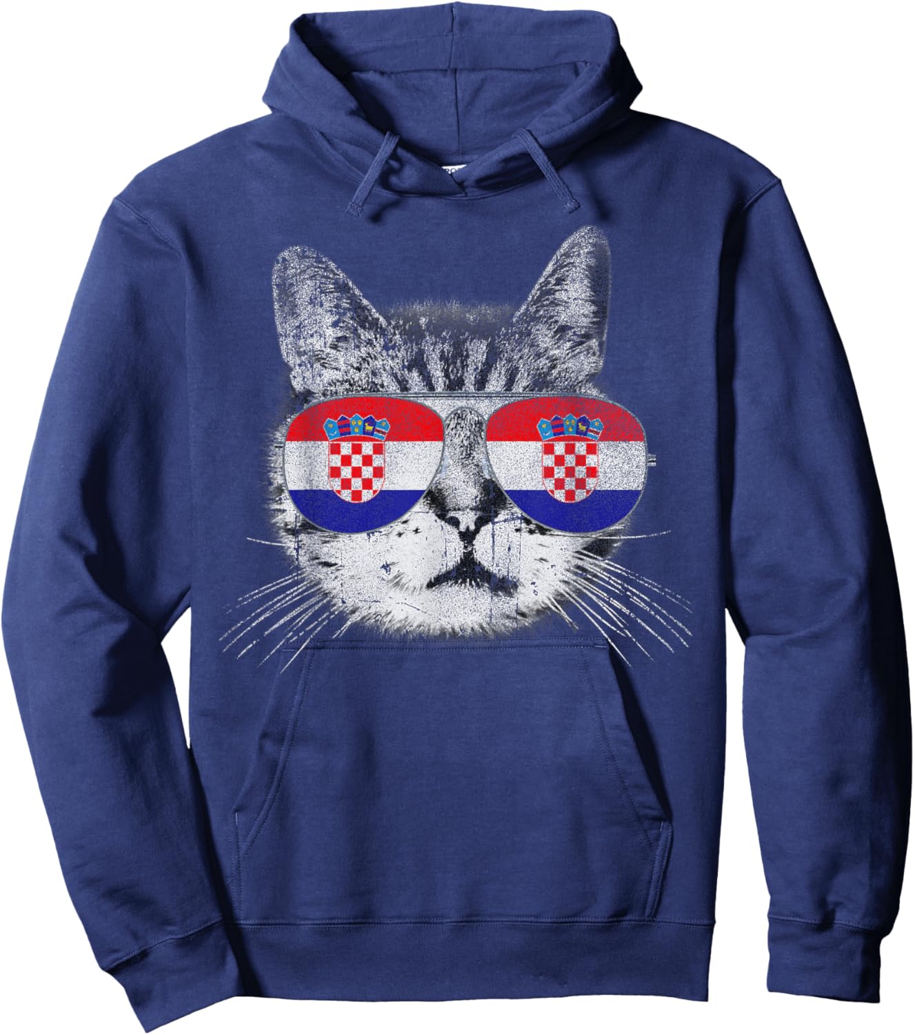 Croatian Croatia - Flag Cat Vintage Men Women Graphic Cool Hoodie - Hoodie | Navy