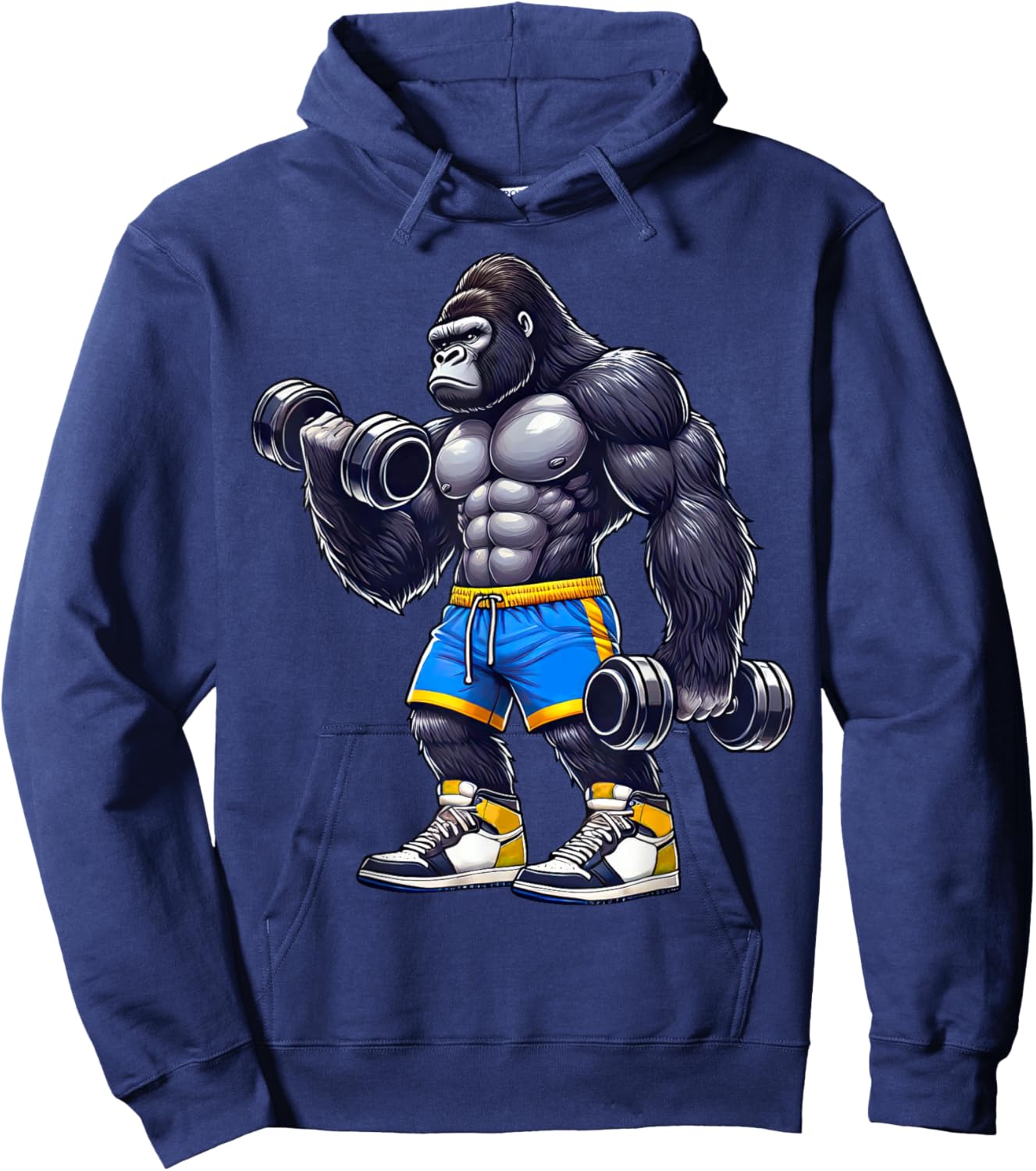 Gorilla Lifting Dumbbells Weightlifting Fitness Gym Hoodie - Hoodie | Navy