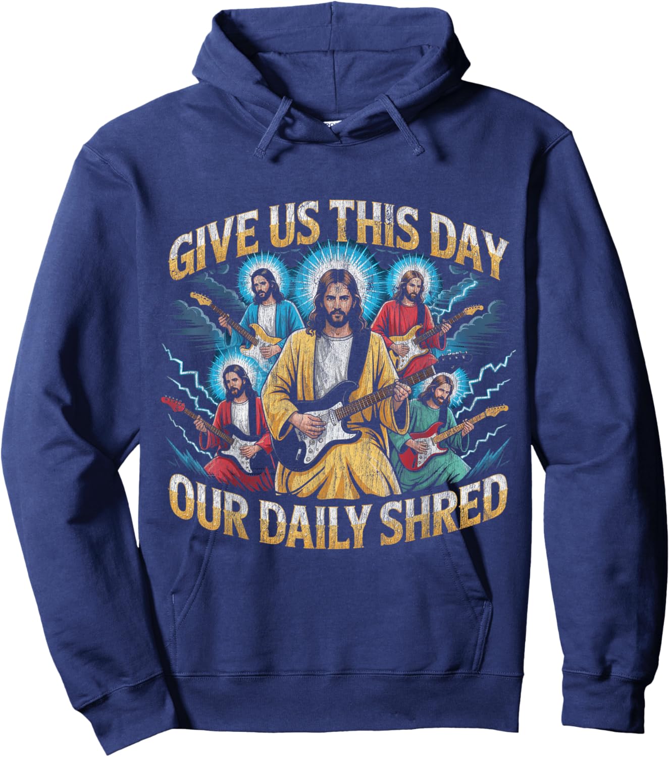 Give Us This Day Our Daily Shred Guitar Jesus Christian Hoodie - Hoodie | Navy