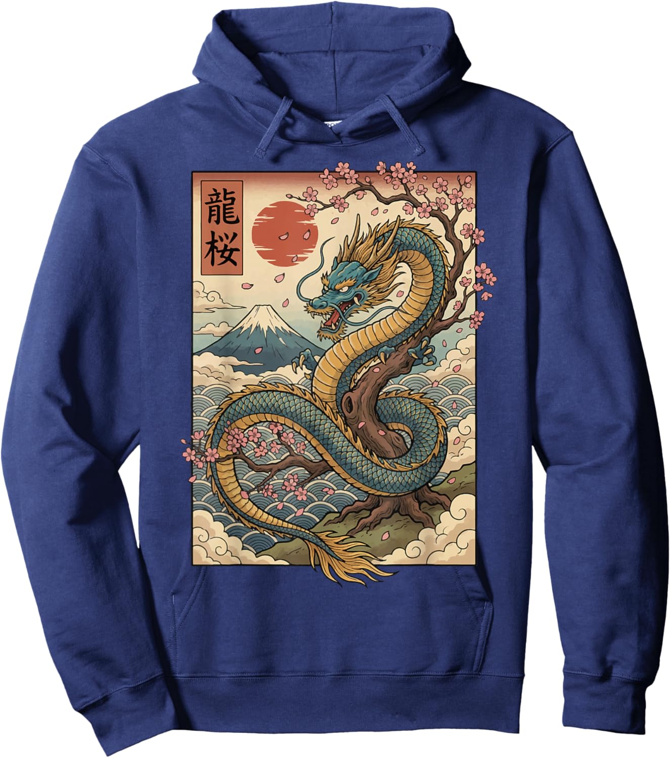 Japanese Dragon Ukiyo-E Vintage Hoodie - Hoodie | Navy