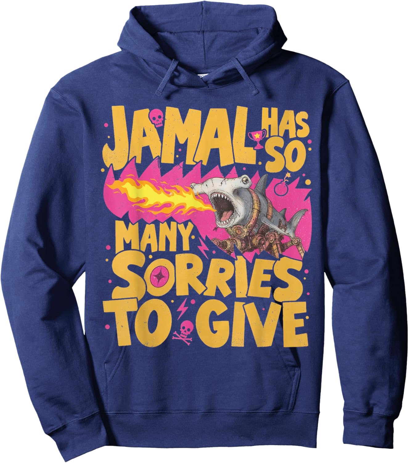 Jamal Has So Many Sorries to Give Cyborg Shark Fire LitRPG Hoodie - Hoodie | Navy