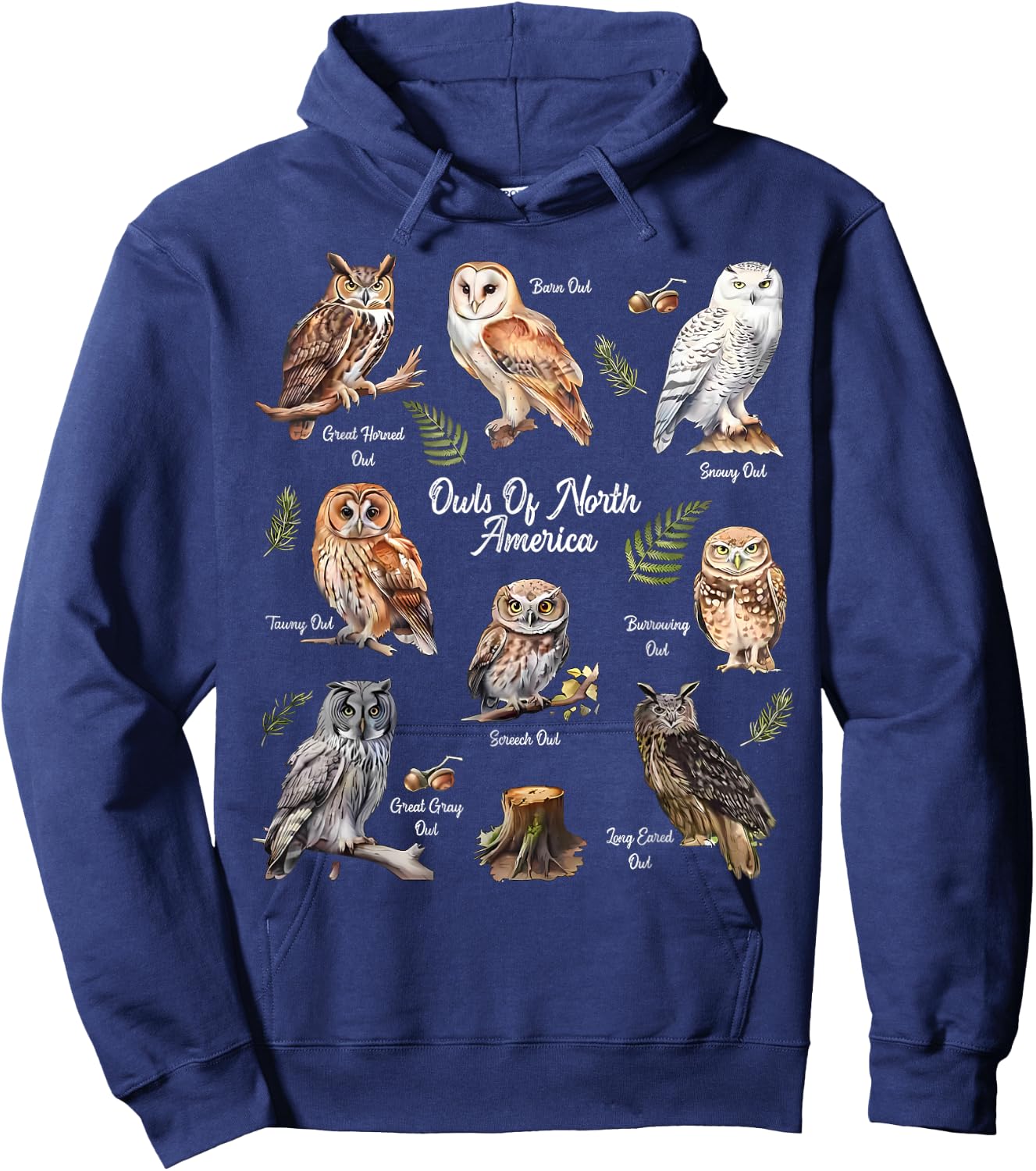 Owl Types North American Bird Of Prey Forest Bird Watcher Hoodie - Hoodie | Navy