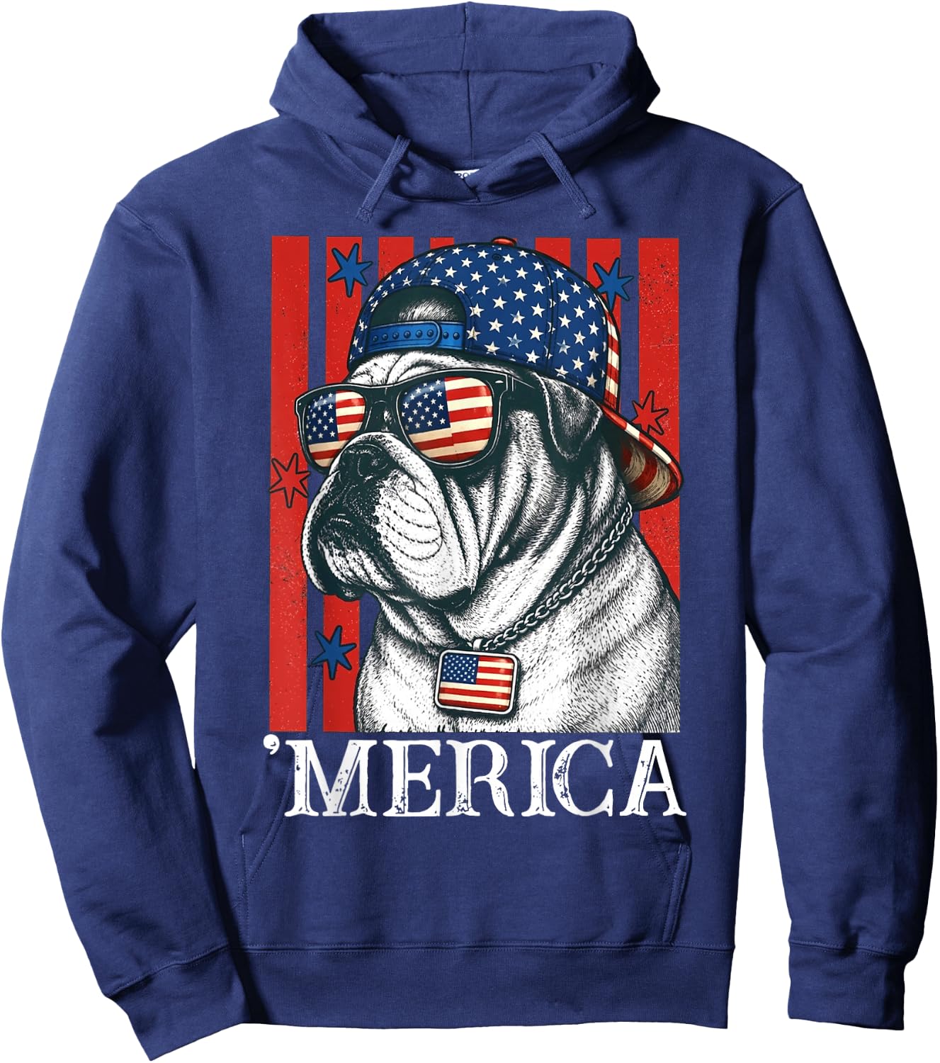 Merica Dog Patriotic English Bulldog American Flag Hoodie - Hoodie | Navy