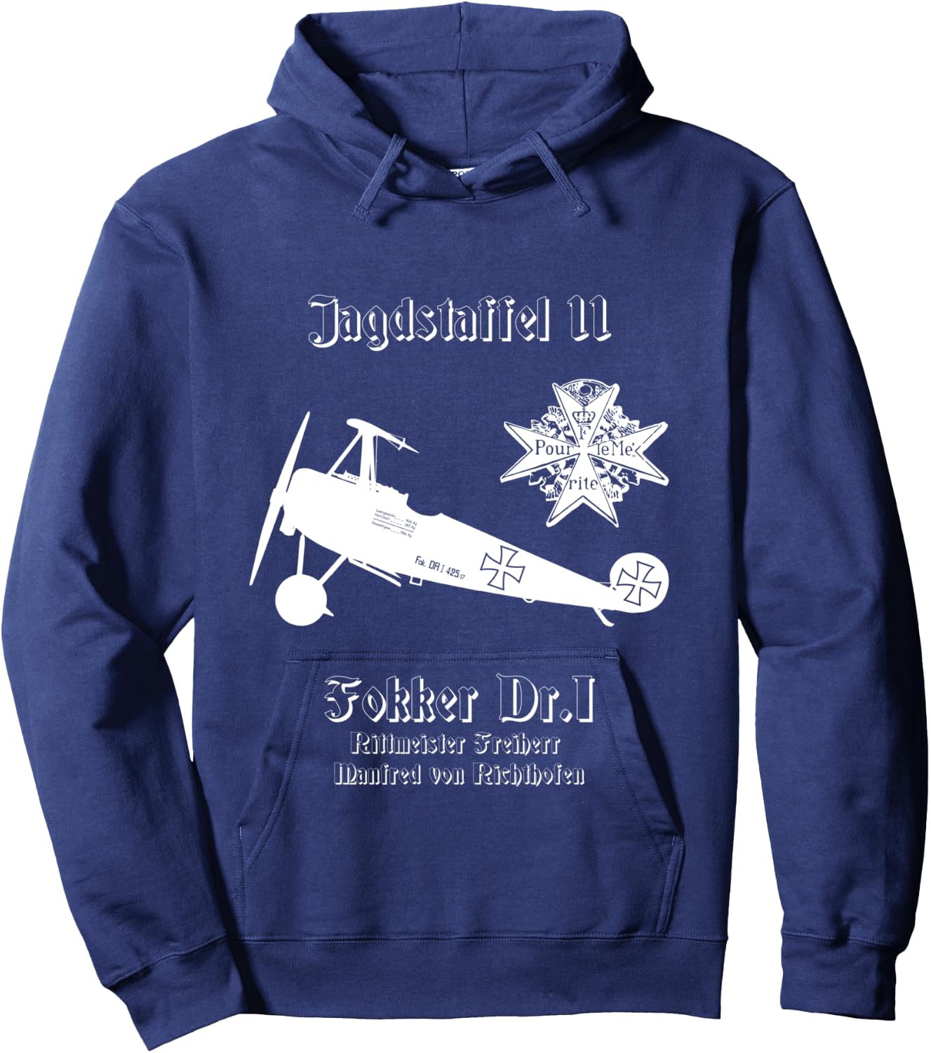 Jasta 11 Fokker DR.I German Triplane Dreidecker Richthofen Hoodie - Hoodie | Navy