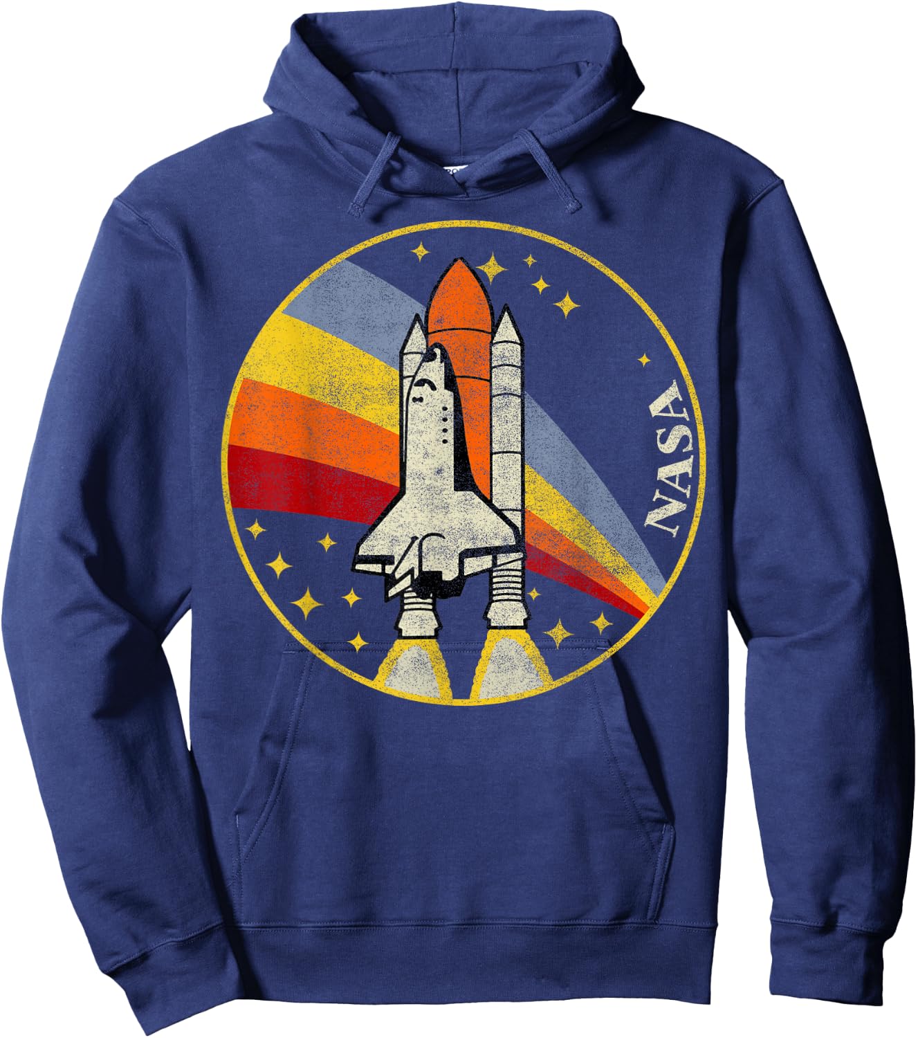 NASA Vintage Distressed Classic Rainbow Stripe Shuttle Badge Hoodie - Hoodie | Navy