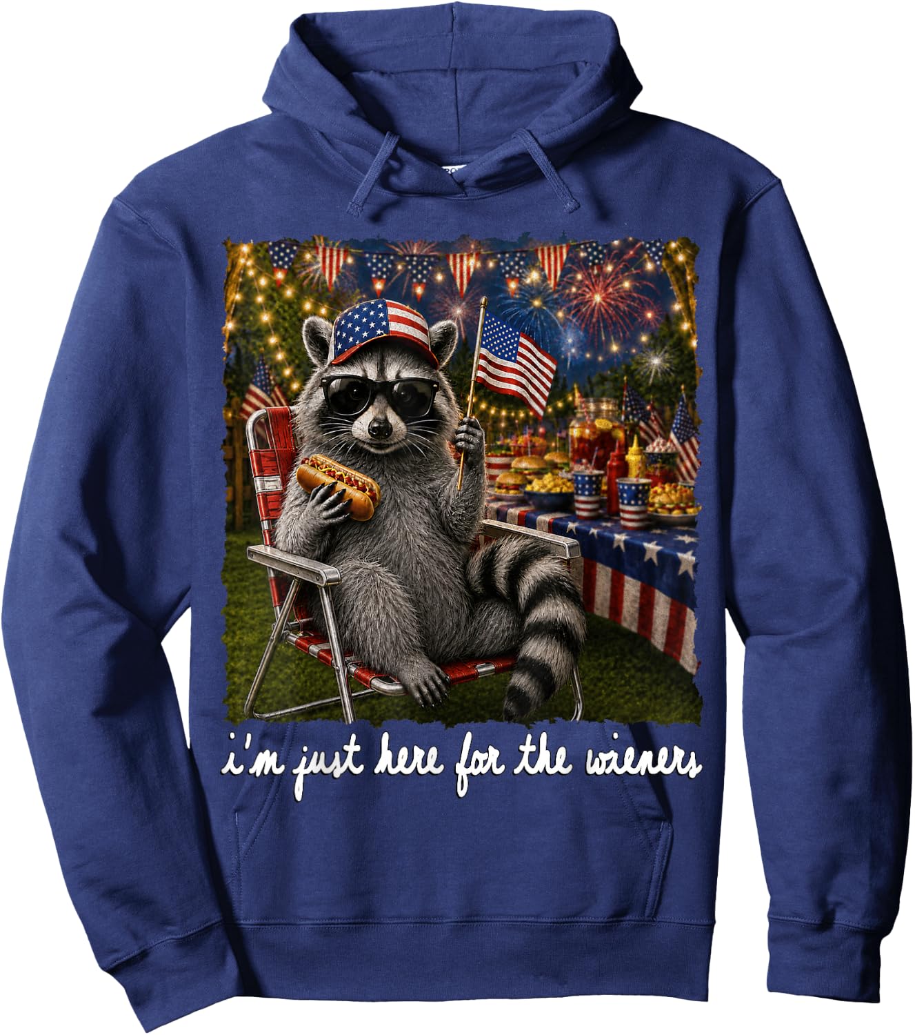 I'm Just Here for The Wieners Feral Raccoon 4th of July Kids Hoodie - Hoodie | Navy