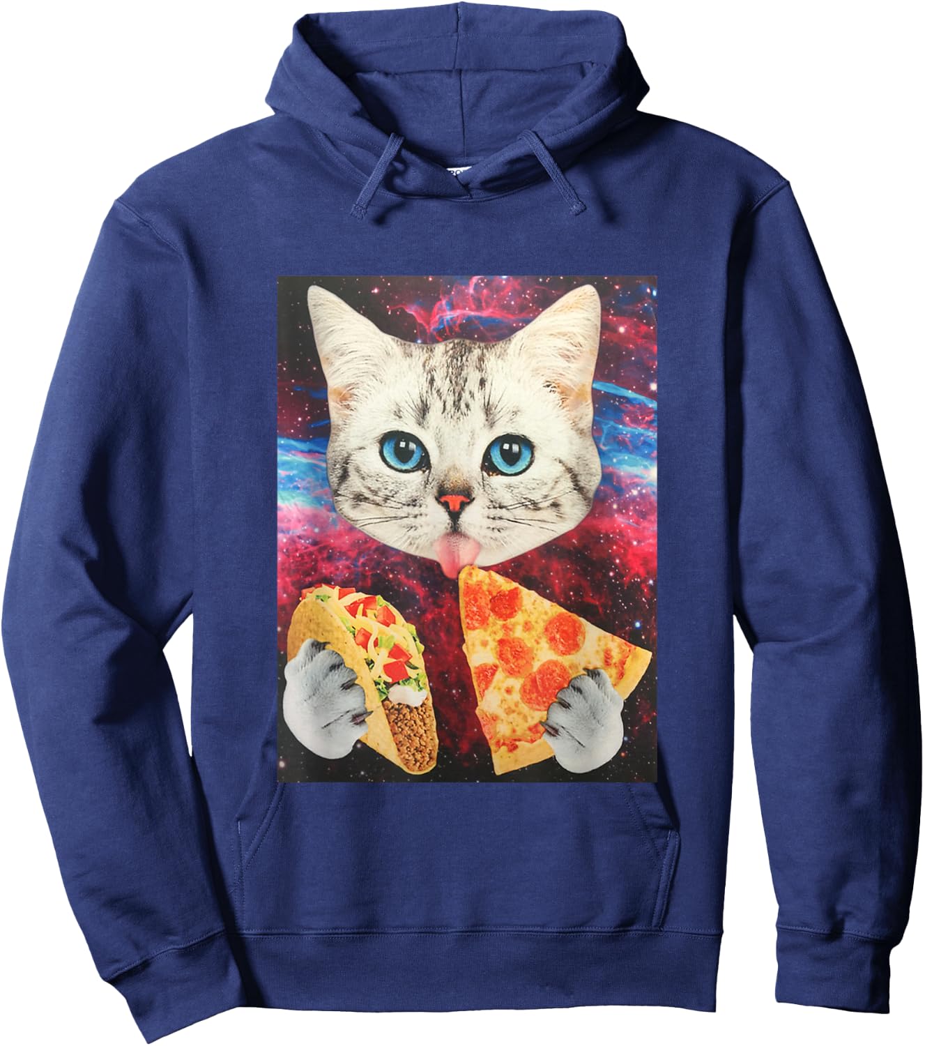 Funny Cute Outer Space Galaxy Cat Meme Pizza Taco Trippy Hoodie - Hoodie | Navy