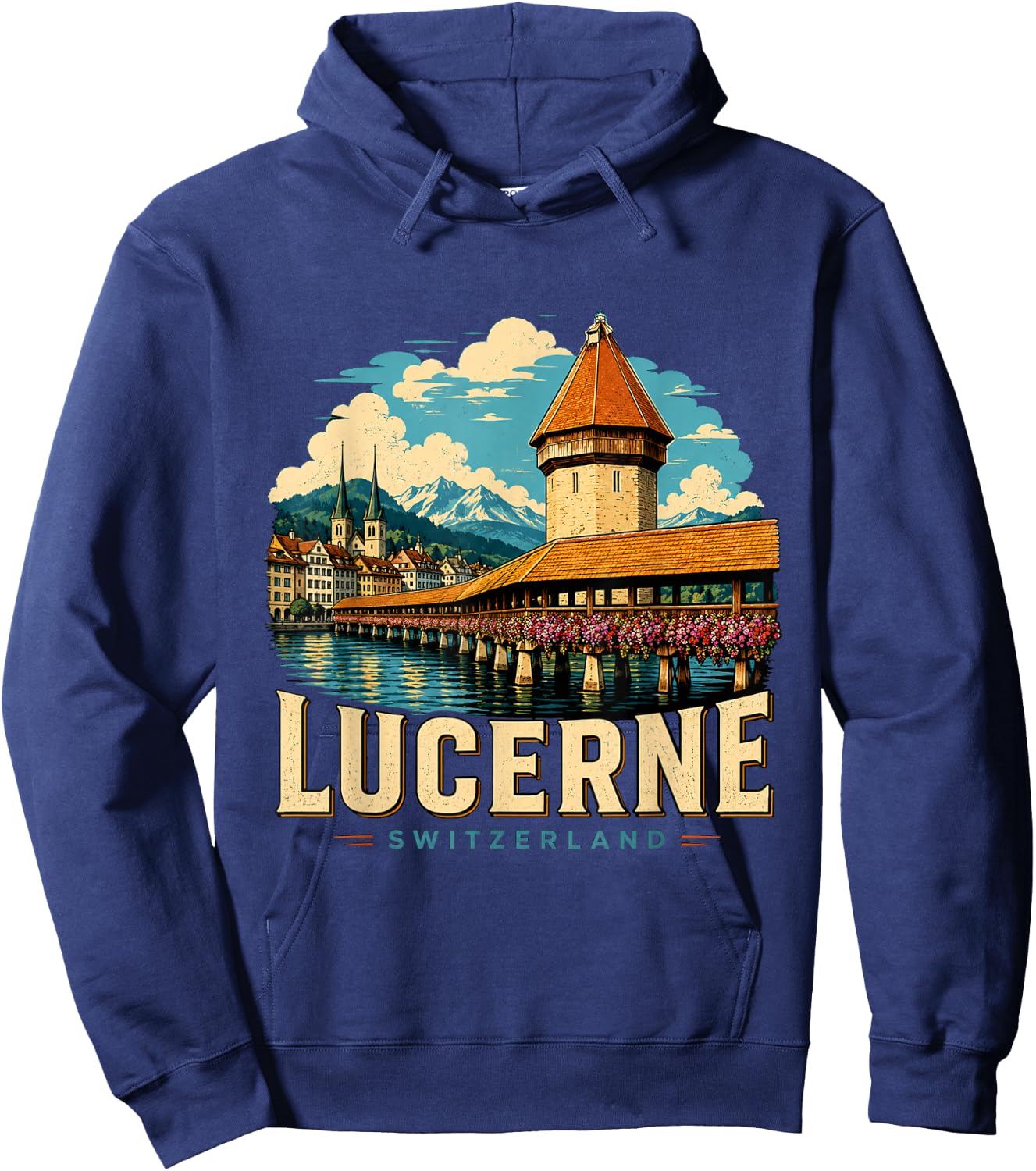 Vintage Lucerne Switzerland Travel Souvenir Landmark Gift Hoodie - Hoodie | Navy