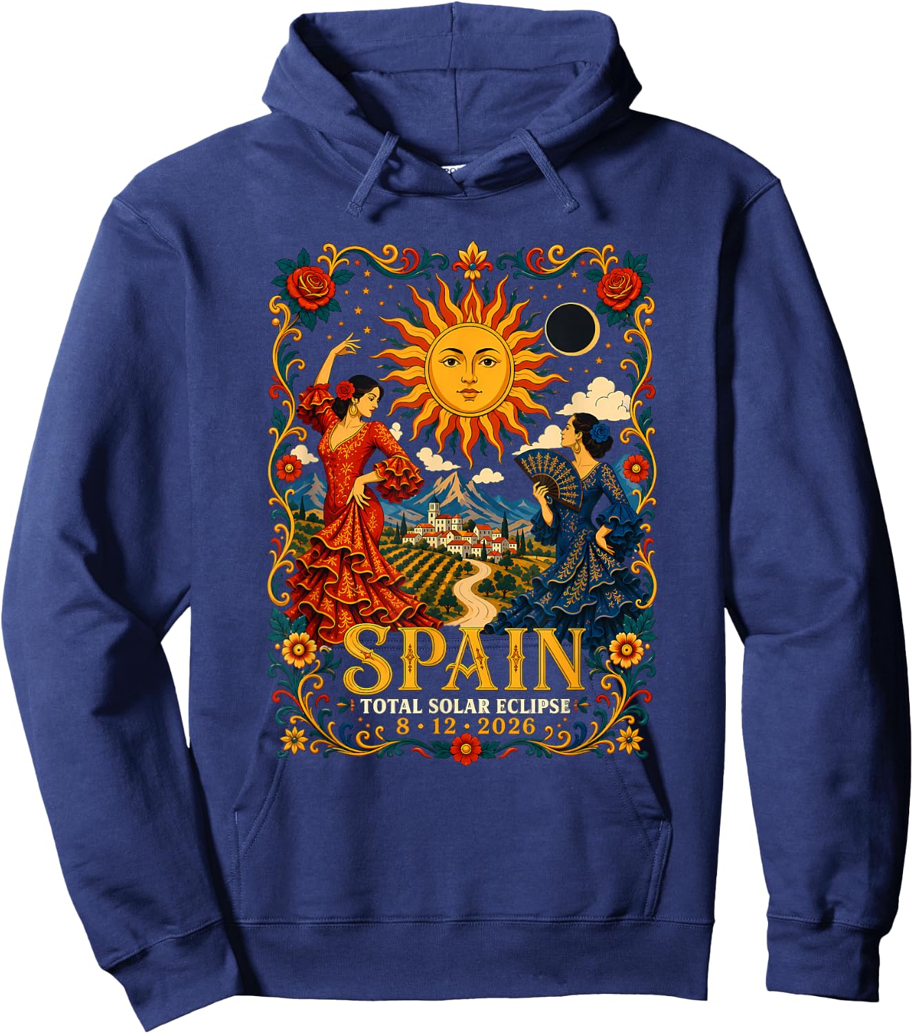 Spain Total Solar Eclipse 2026 August Flamenco Astronomy Art Hoodie - Hoodie | Navy