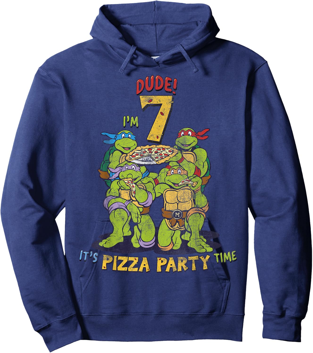 Teenage Mutant Ninja Turtles I'm 7 Dude Pizza Birthday Party Hoodie - Hoodie | Navy