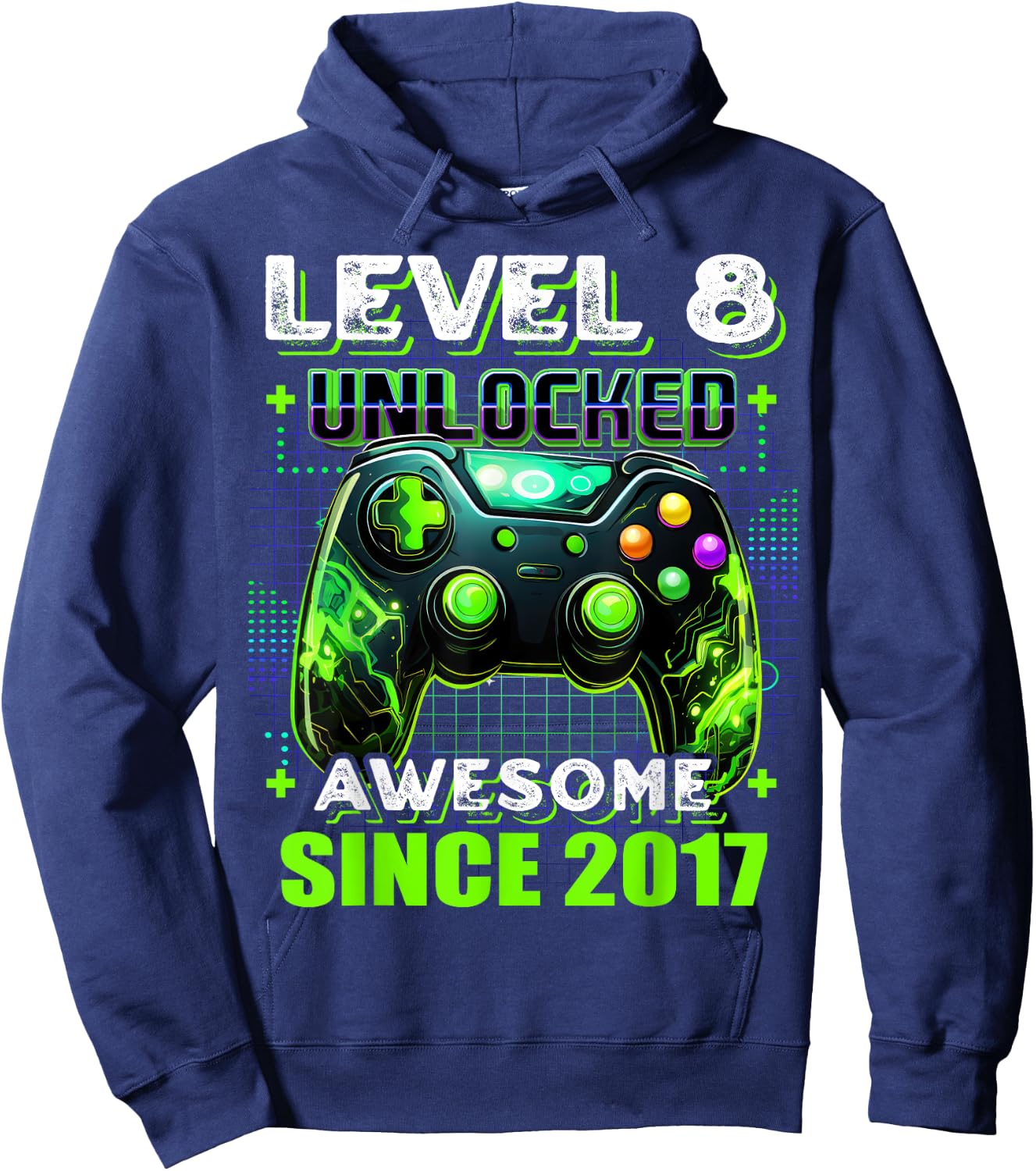 8th Birthday Boy Level 8 Gamer 8 Year Video Game Party Hoodie - Hoodie | Navy