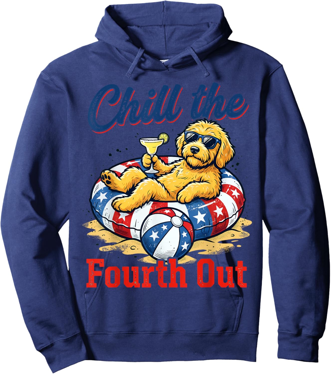 Chill The Fourth Out Patriotic Goldendoodle USA Dog Hoodie - Hoodie | Navy