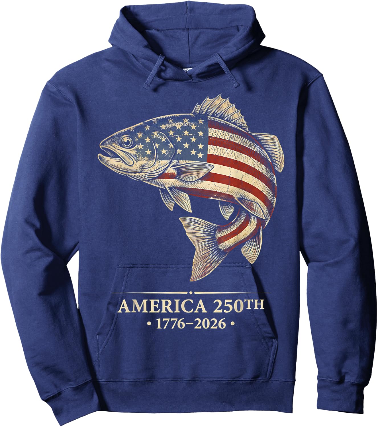 250 America Years 1776 2026 Fishing USA Flag 250th Birthday Hoodie - Hoodie | Navy