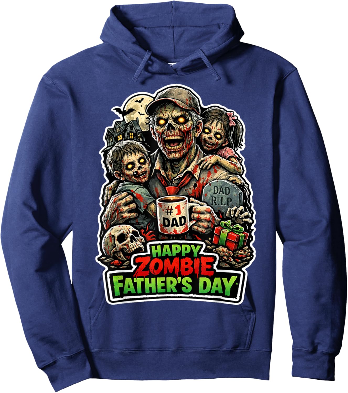 Happy Zombie Fathers Day Funny Dad Horror Humor Hoodie - Hoodie | Navy