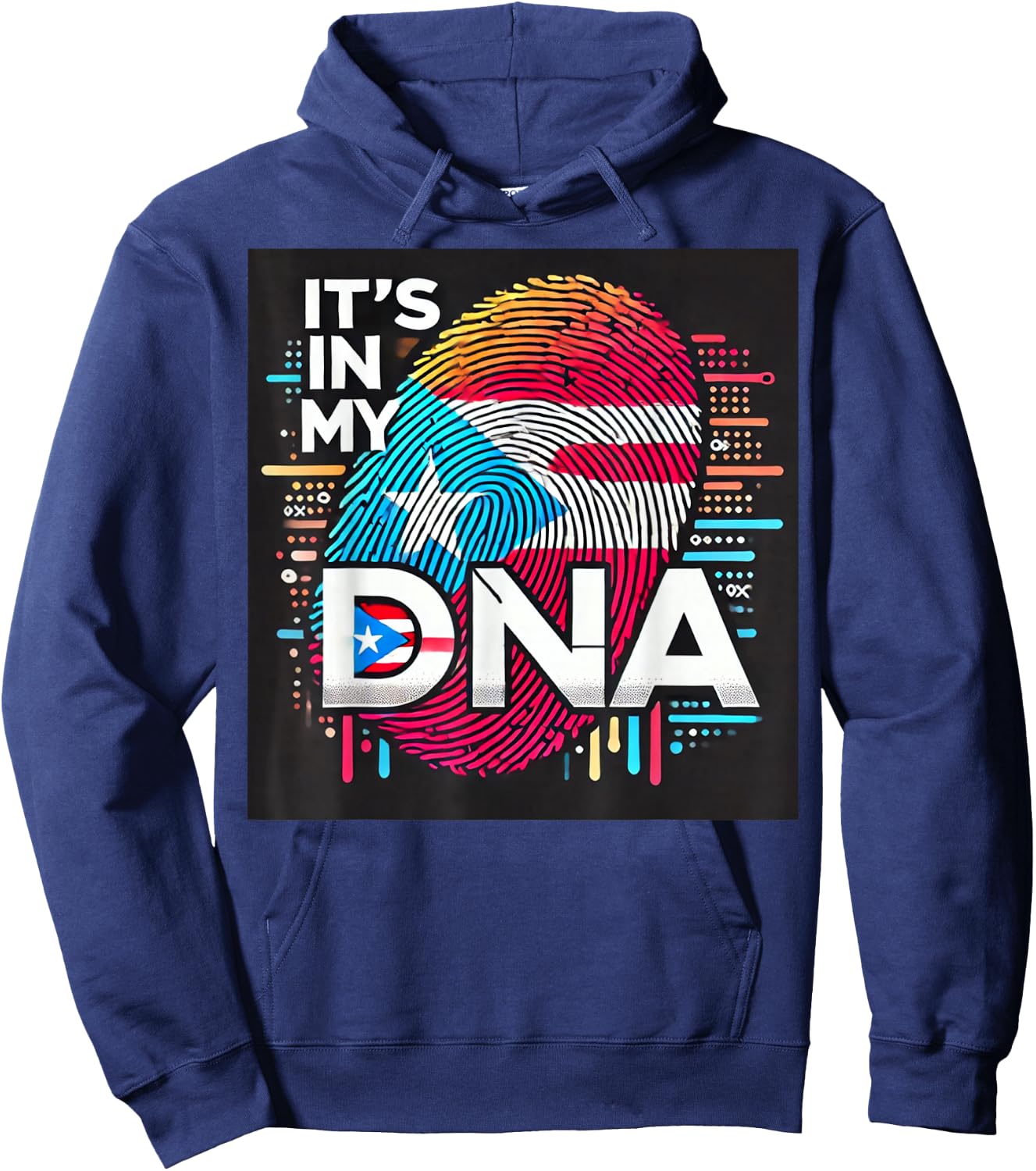 It's in My DNA" Puerto Rico Flag Fingerprint Flag PR Pride Hoodie - Hoodie | Navy