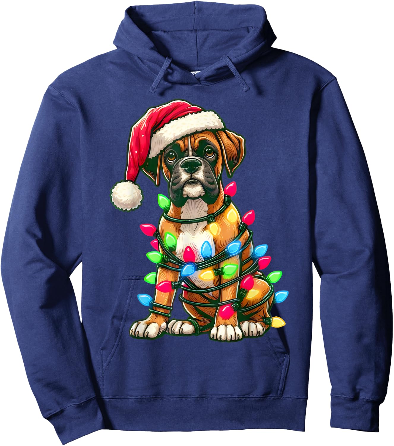 Merry Christmas Boxer Santa Christmas Lights Dog Xmas Tree Hoodie - Hoodie | Navy