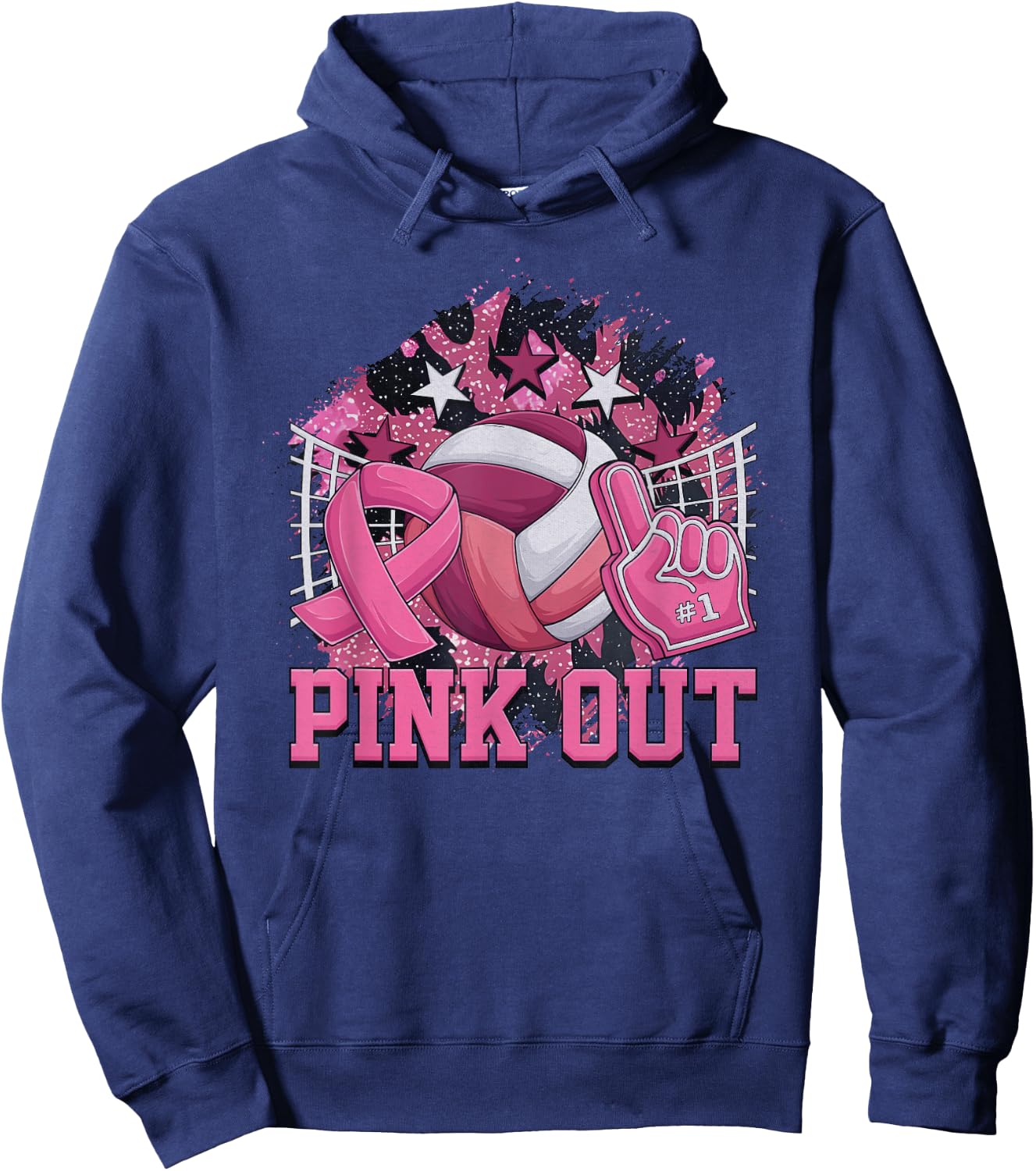 Pink Out Volleyball Pink Ribbon Breast Cancer Awareness Hoodie - Hoodie | Navy