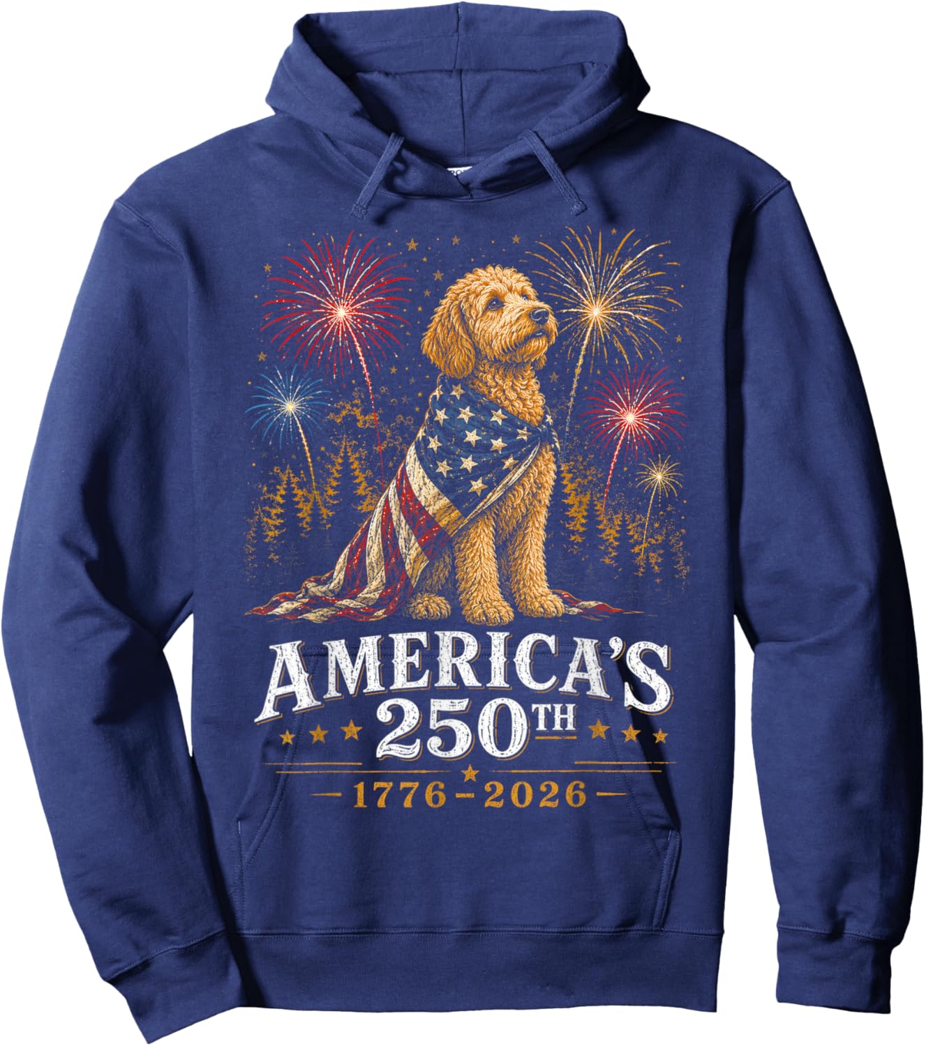 Goldendoodle USA Flag America's 250th Anniversary 1776 2026 Hoodie - Hoodie | Navy