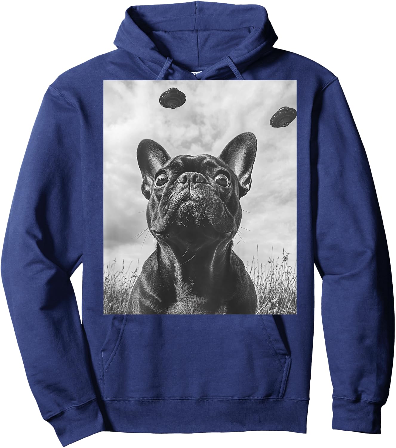 Funny graphic French Bulldog Frenchie UFO Alien Funny weird Women Kids Hoodie - Hoodie | Navy