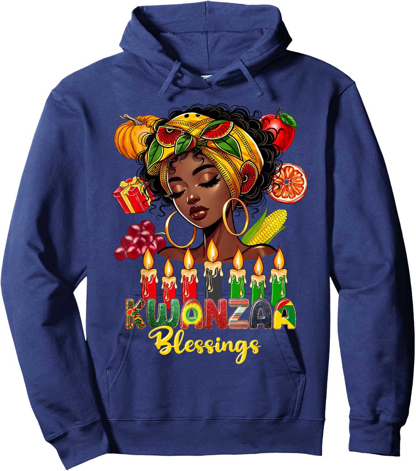 Kwanzaa Blessings Afro American Celebration Black Woman Hoodie - Hoodie | Navy