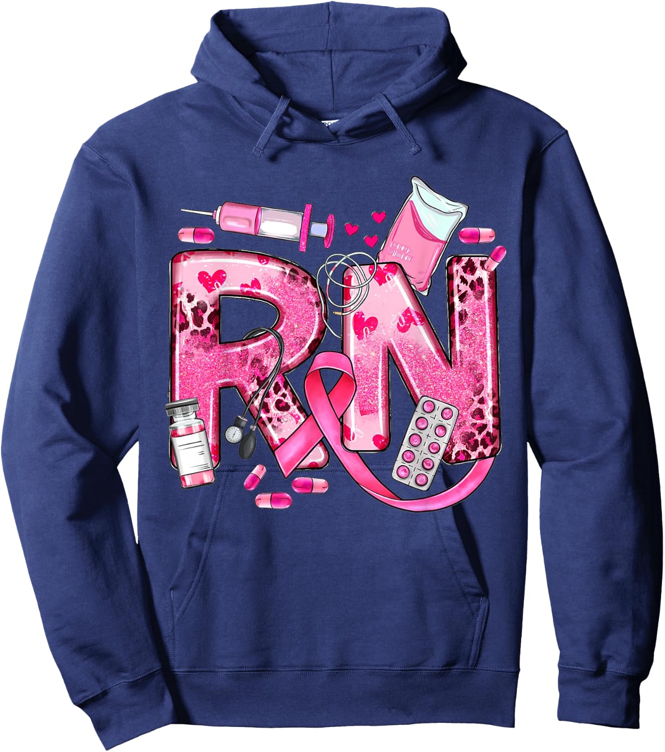 Nurse Breast Cancer Awareness Pink Ribbon Nursing RN Life Hoodie - Hoodie | Navy
