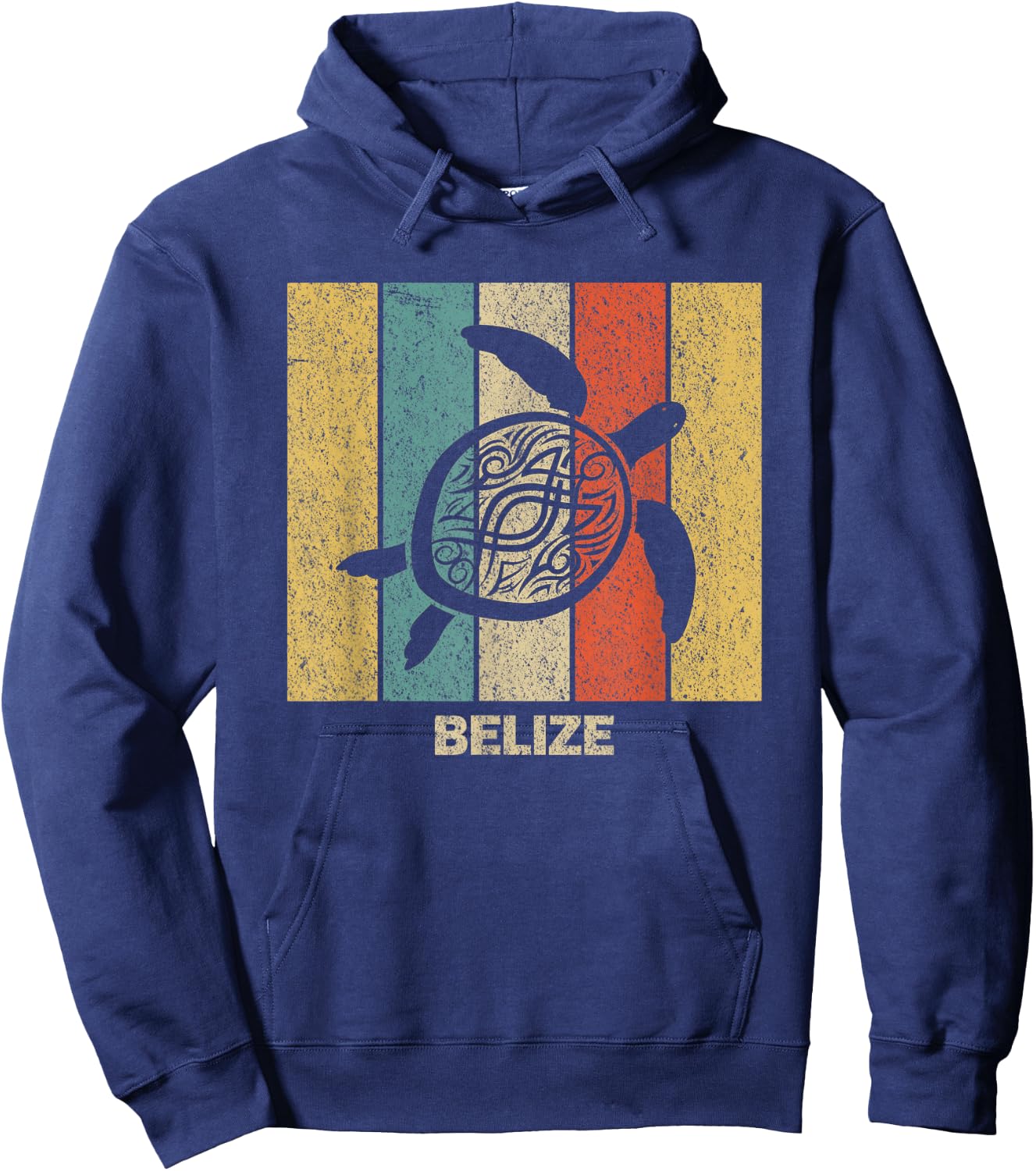 Belize Retro 80s Tribal Sea Turtle Hoodie - Hoodie | Navy