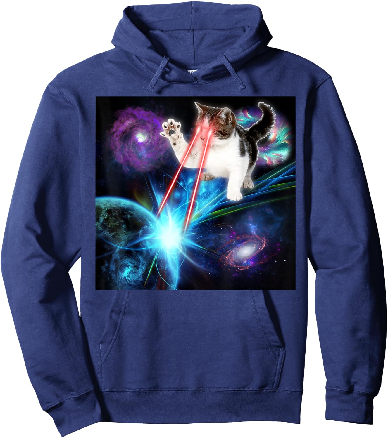 Funny Laser Cat Cute Space Cat Laser Eyes Kitten Hoodie - Hoodie | Navy