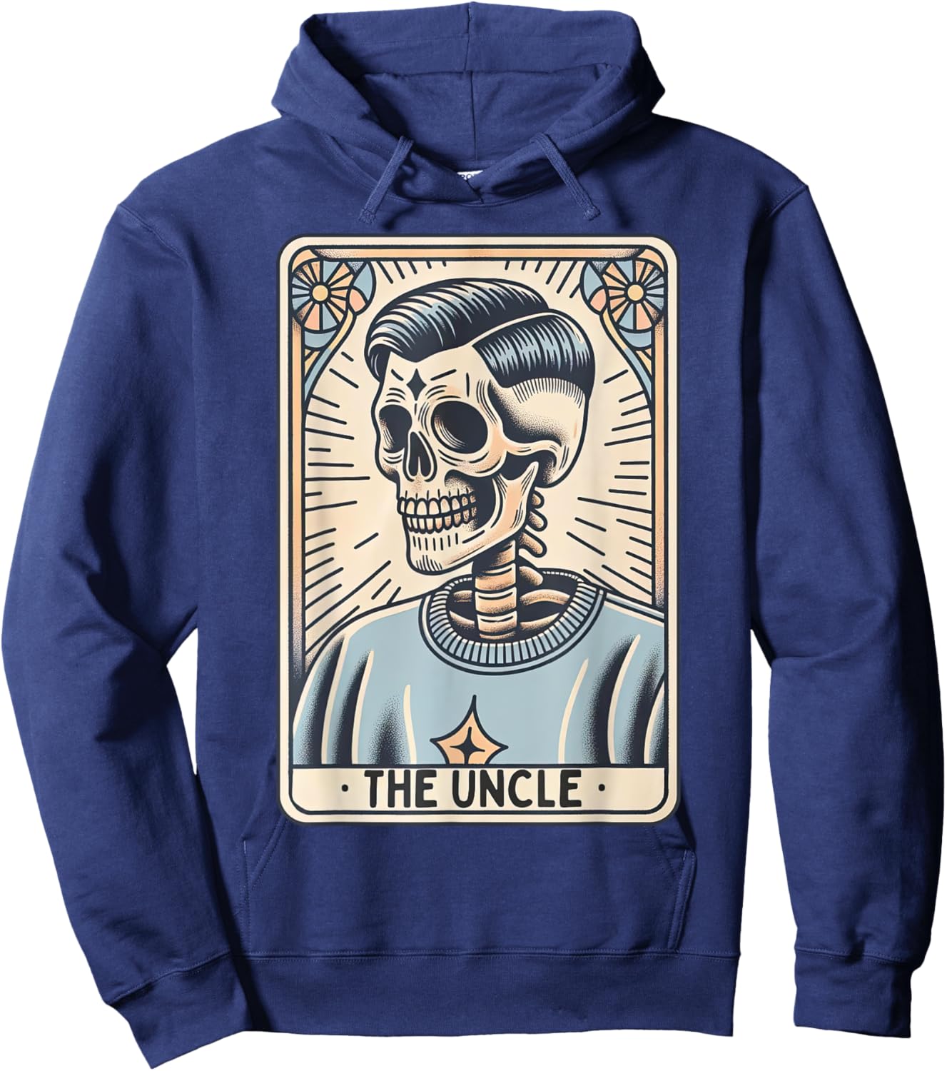 Retro Male Skeleton Uncle Tarot Card Pregnancy Announcement Hoodie - Hoodie | Navy
