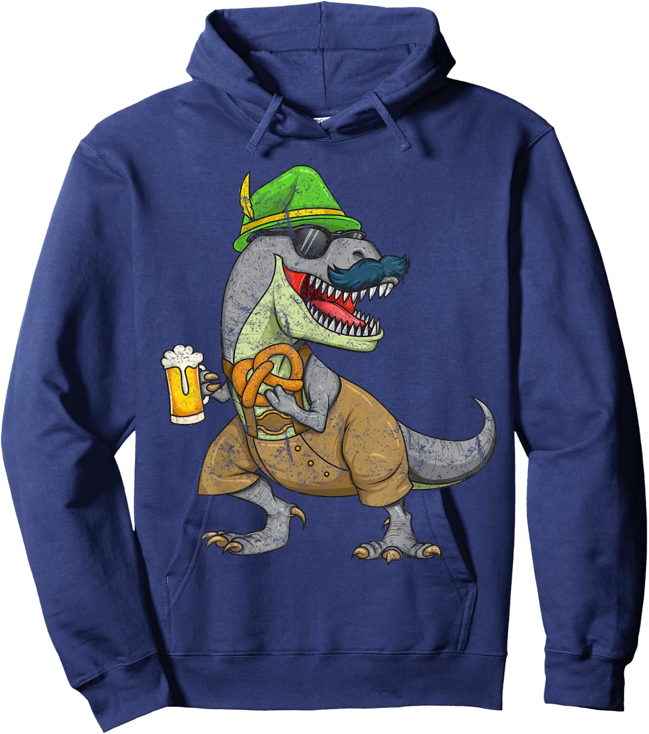 Oktoberfest T Rex Dinosaur Beer Mug Pretzel Funny Gift Hoodie - Hoodie | Navy