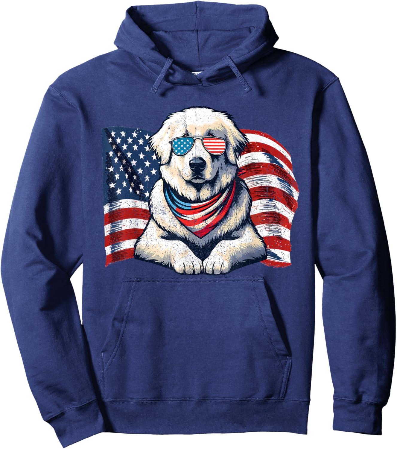 Great Pyrenees USA Flag Sunglasses Patriotic 4th Of July Hoodie - Hoodie | Navy