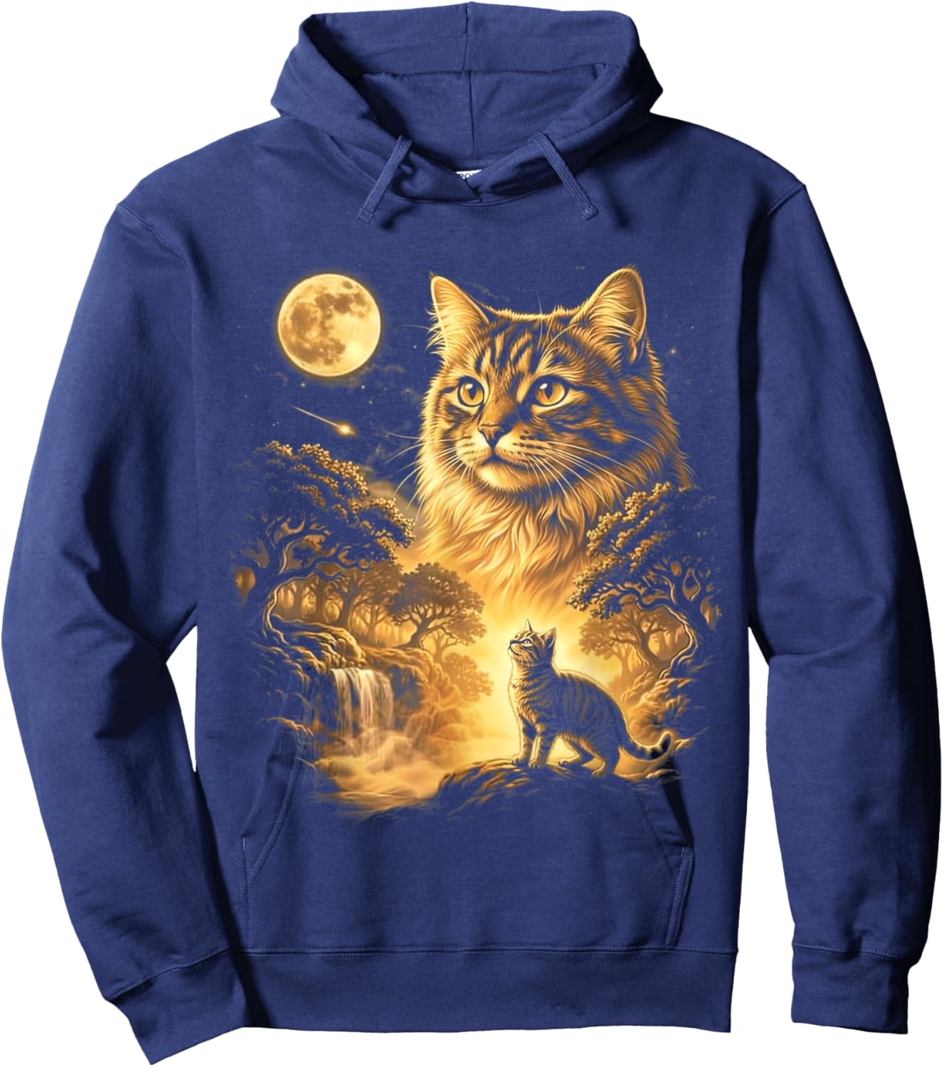 Cat Howling to The Moon Meme 90s Animal Graphic Cat Hoodie - Hoodie | Navy
