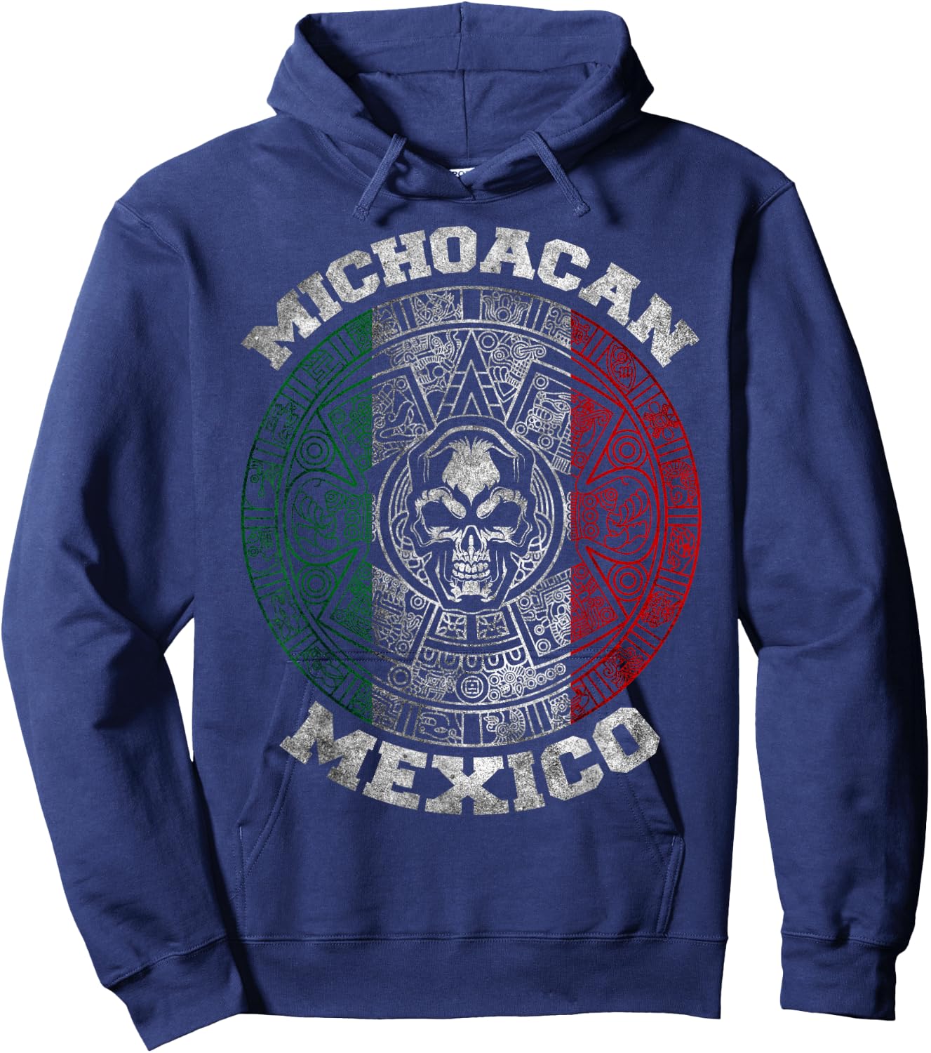 Michoacan Aztec Mayan Calendar Skull. Mexican Pride Symbol Hoodie - Hoodie | Navy