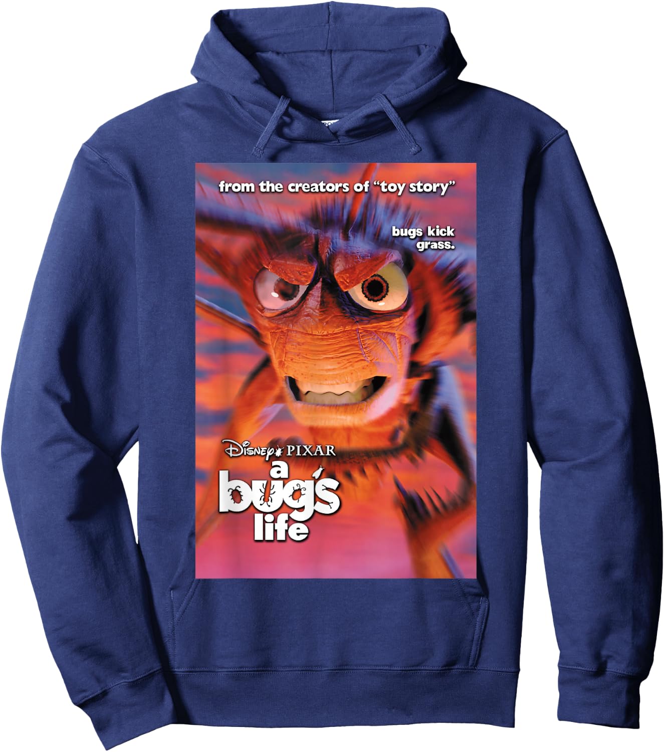 Disney Pixar A Bug's Life Hopper Bugs Kick Grass Poster Hoodie - Hoodie | Navy