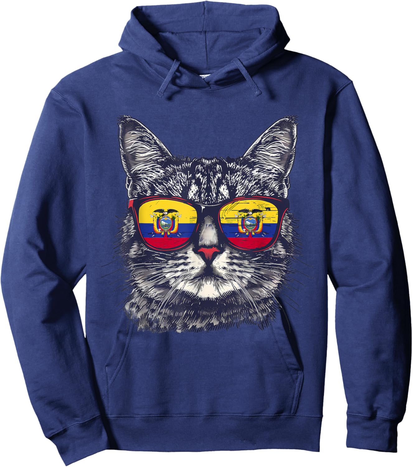 Ecuador Cat Sunglasses Ecuadorian Flag Ecuadorian Roots Hoodie - Hoodie | Navy