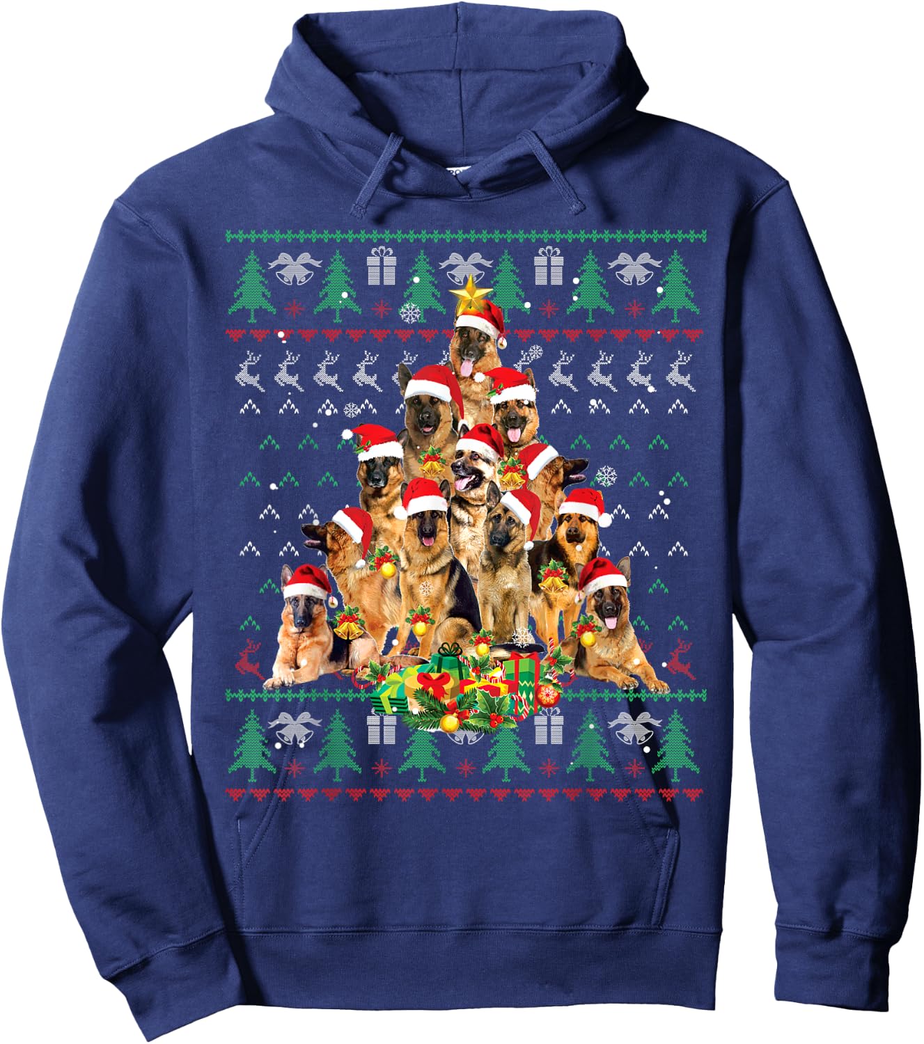 German Shepherd Christmas Tree Ugly Sweater Dog Xmas Hoodie - Hoodie | Navy