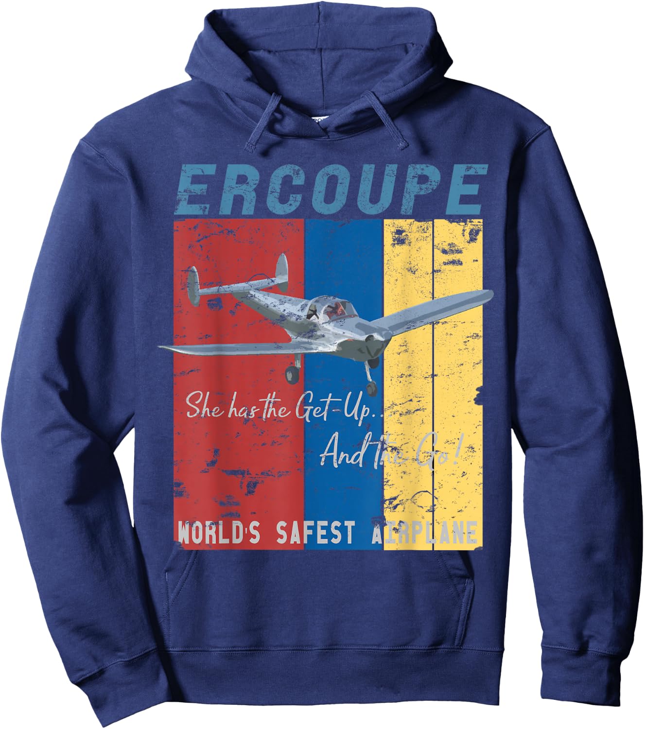 Ercoupe Retro Vintage Distressed Airplane Pilot Hoodie - Hoodie | Navy