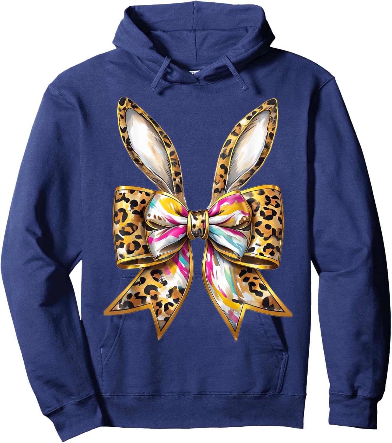 Easter Bunny Leopard Coquette Bow Happy Easter Girls Women Hoodie - Hoodie | Navy
