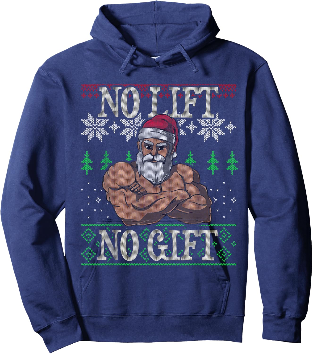 No Lift No Gift Santa Claus Ugly Christmas Gym Workout X-Mas Hoodie - Hoodie | Navy