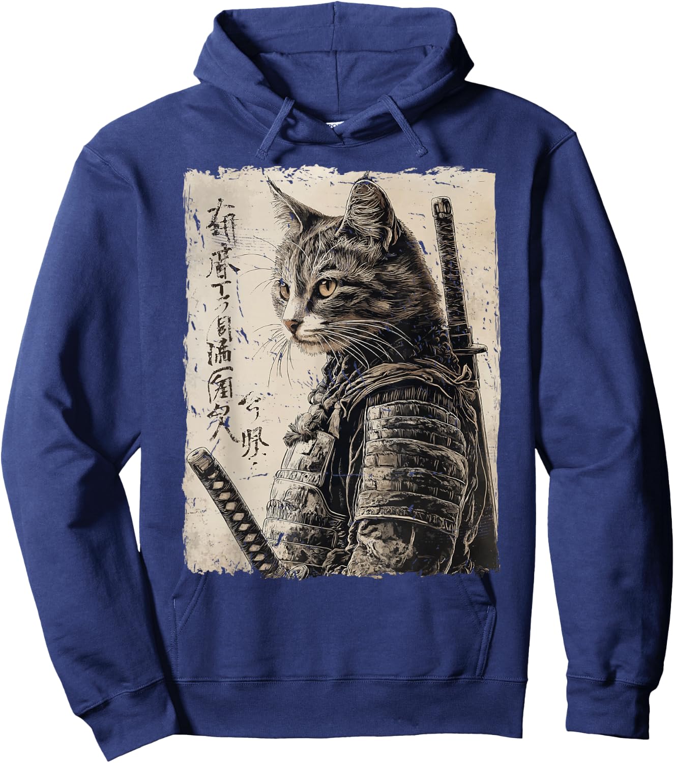 Samurai Cat Warrior Japanese Ukiyo-e Artwork Cat Samurai Hoodie - Hoodie | Navy