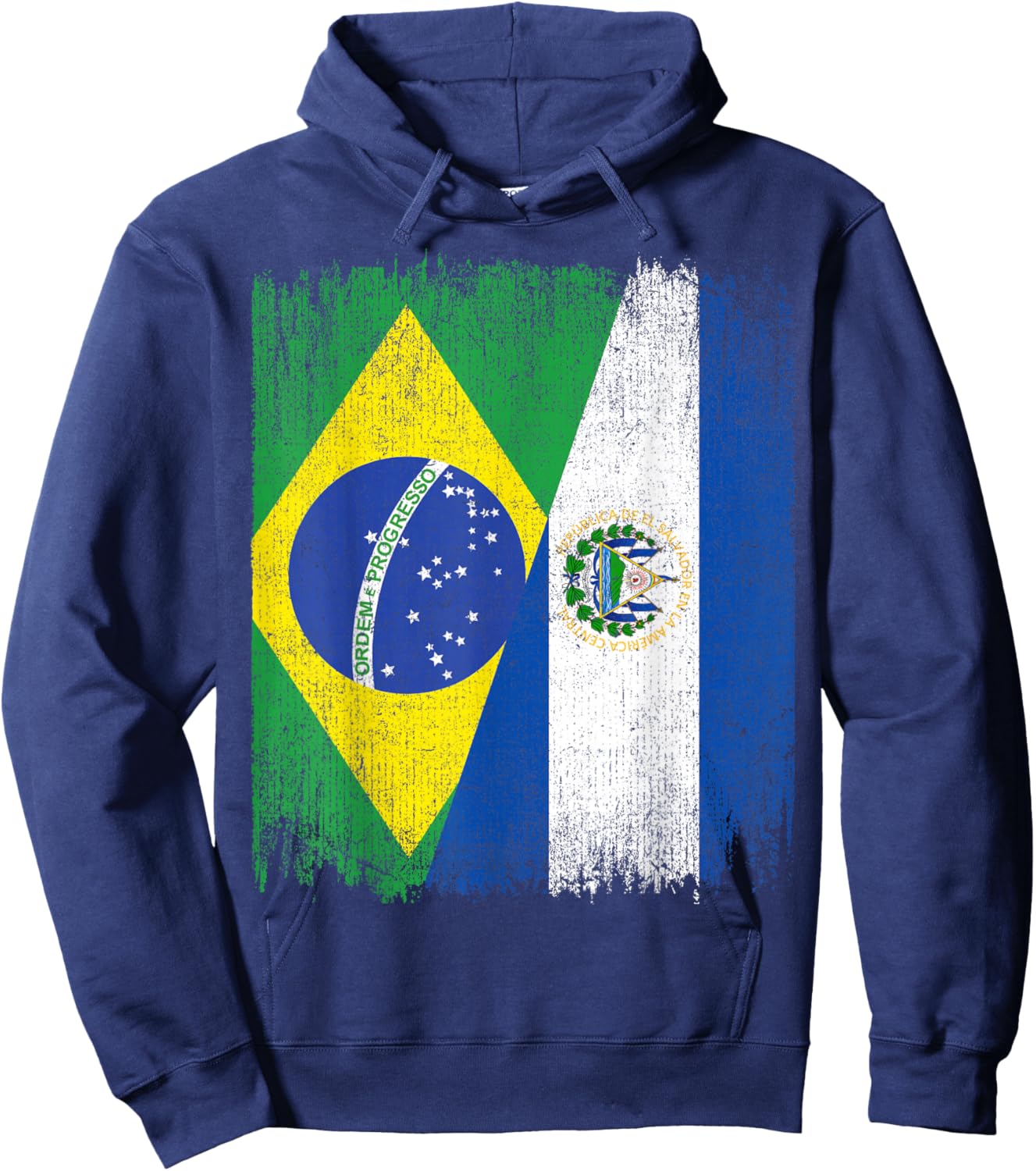 Half Brazil El Salvador Split Flag Brazilian Salvadoran Root Hoodie - Hoodie | Navy