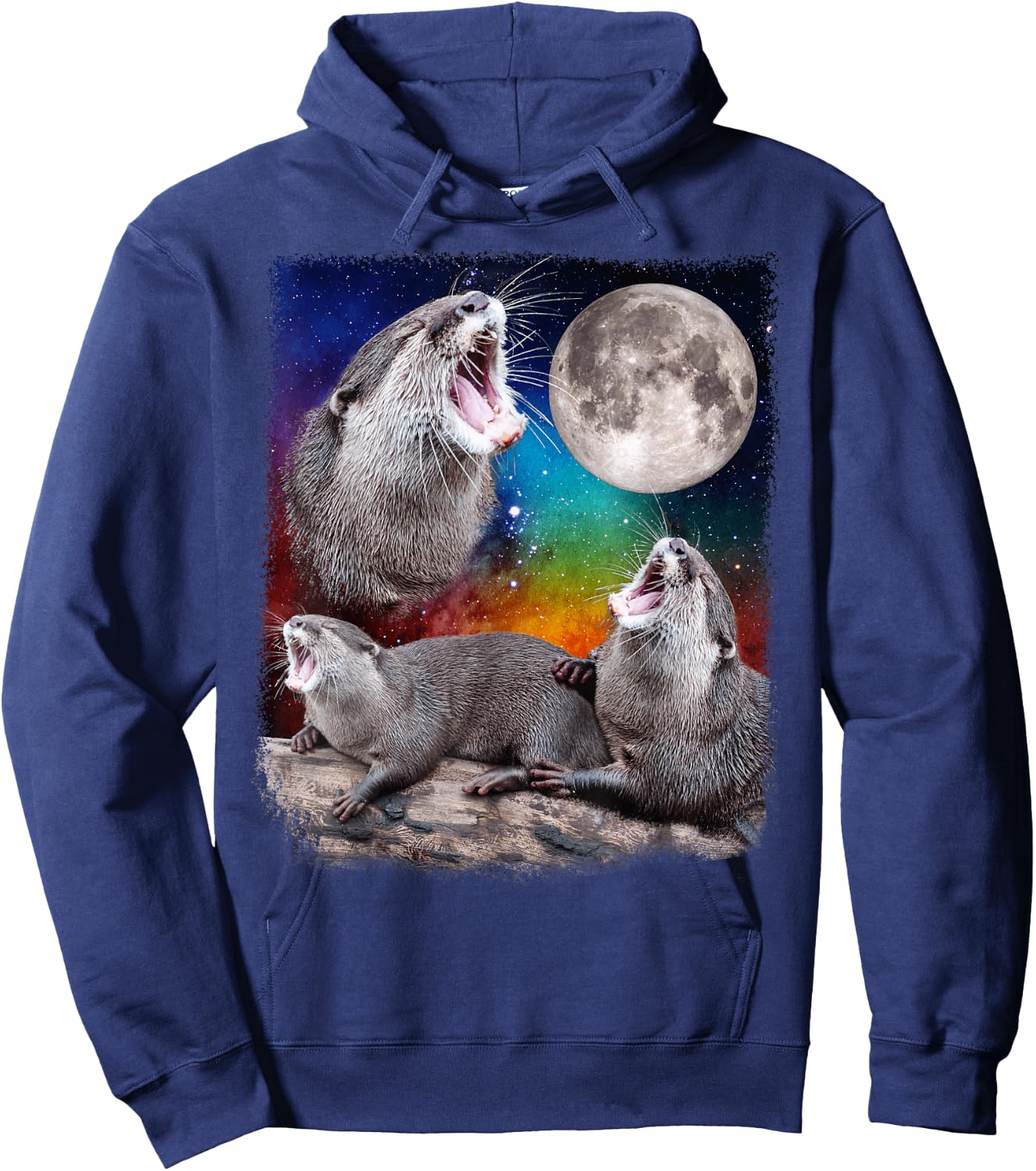 Howling Wolf Otters Moon Galaxy Parody Hoodie - Hoodie | Navy
