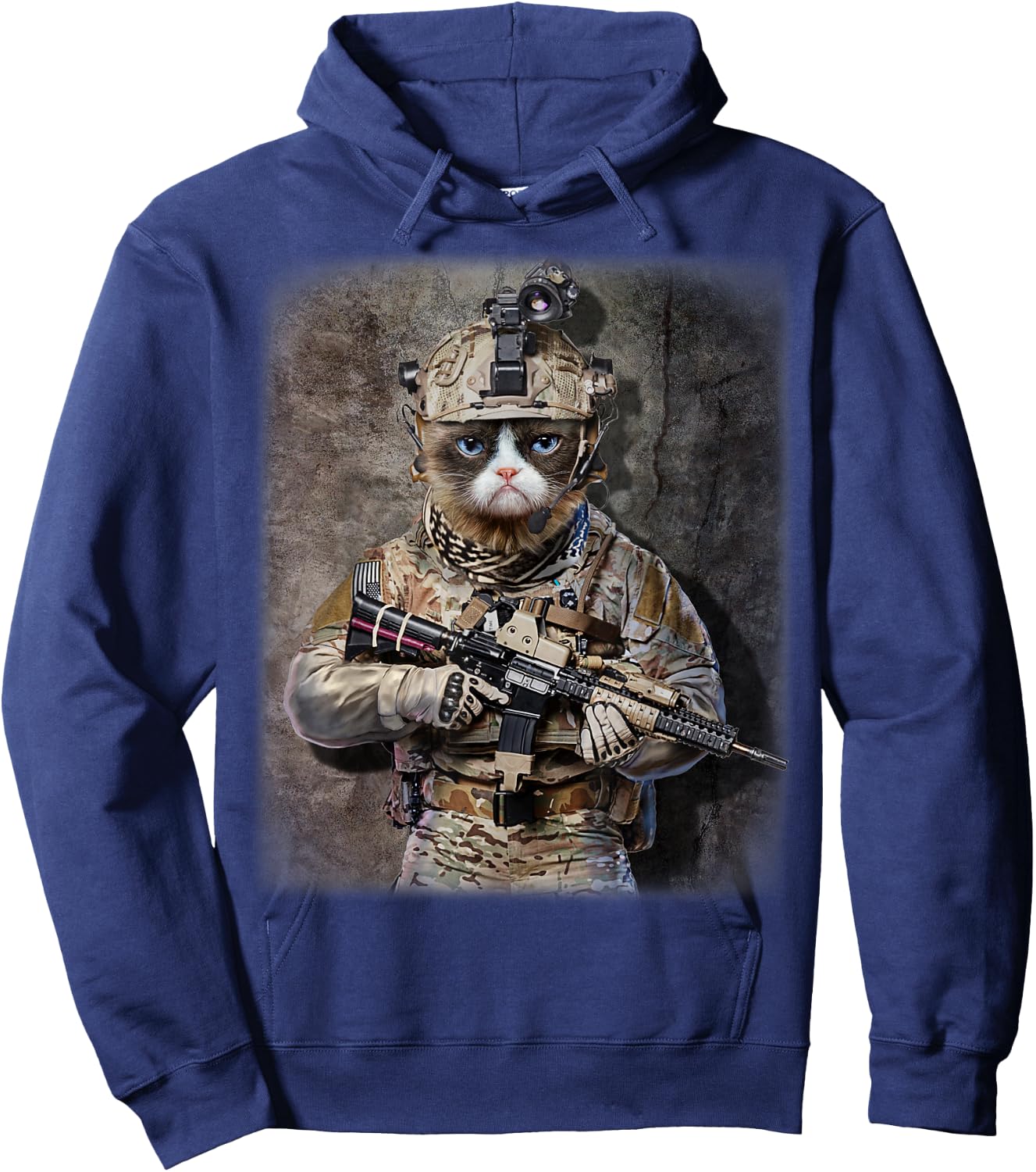 Disgruntle Cat as Army Commando in Full Tactical Hoodie - Hoodie | Navy