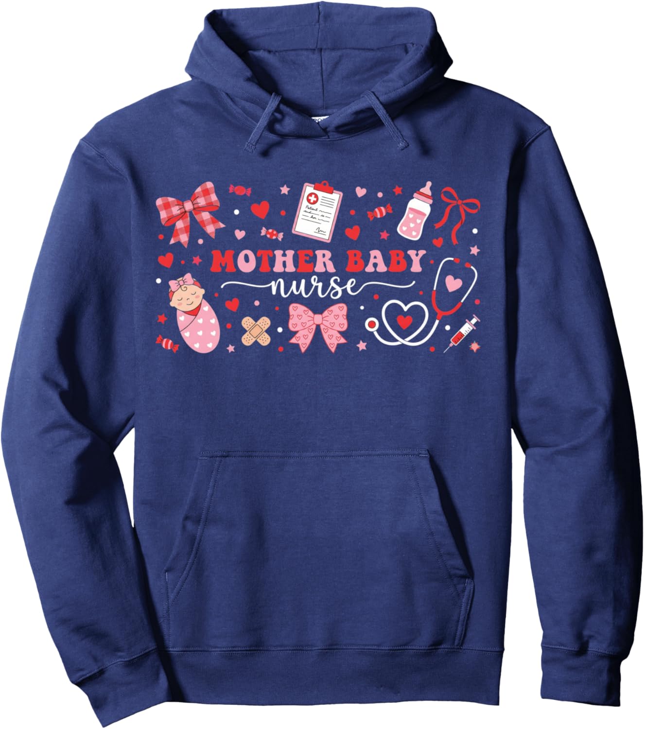 WomenPostpartum Coquette Valentines Day Mother Baby Nurse Hoodie - Hoodie | Navy